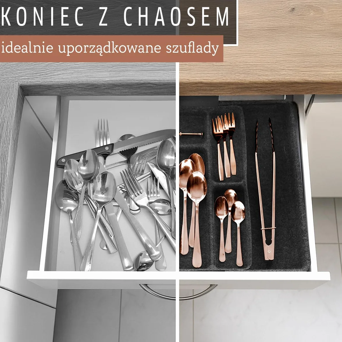 Organizer filcowy na sztućce regulowany 38x32-55 cm do szuflady kuchennej