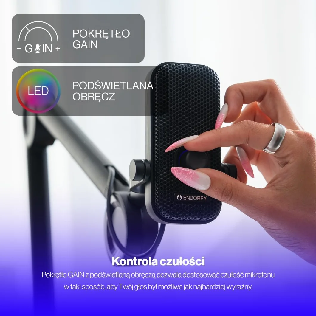 ENDORFY Solum Voice Mikrofon USB C RGB do streamingu i podcastów, kardioidalny, regulowane ramię, monitoring słuchawkowy, GAIN, MUTE, Plug & Play, PC PS5