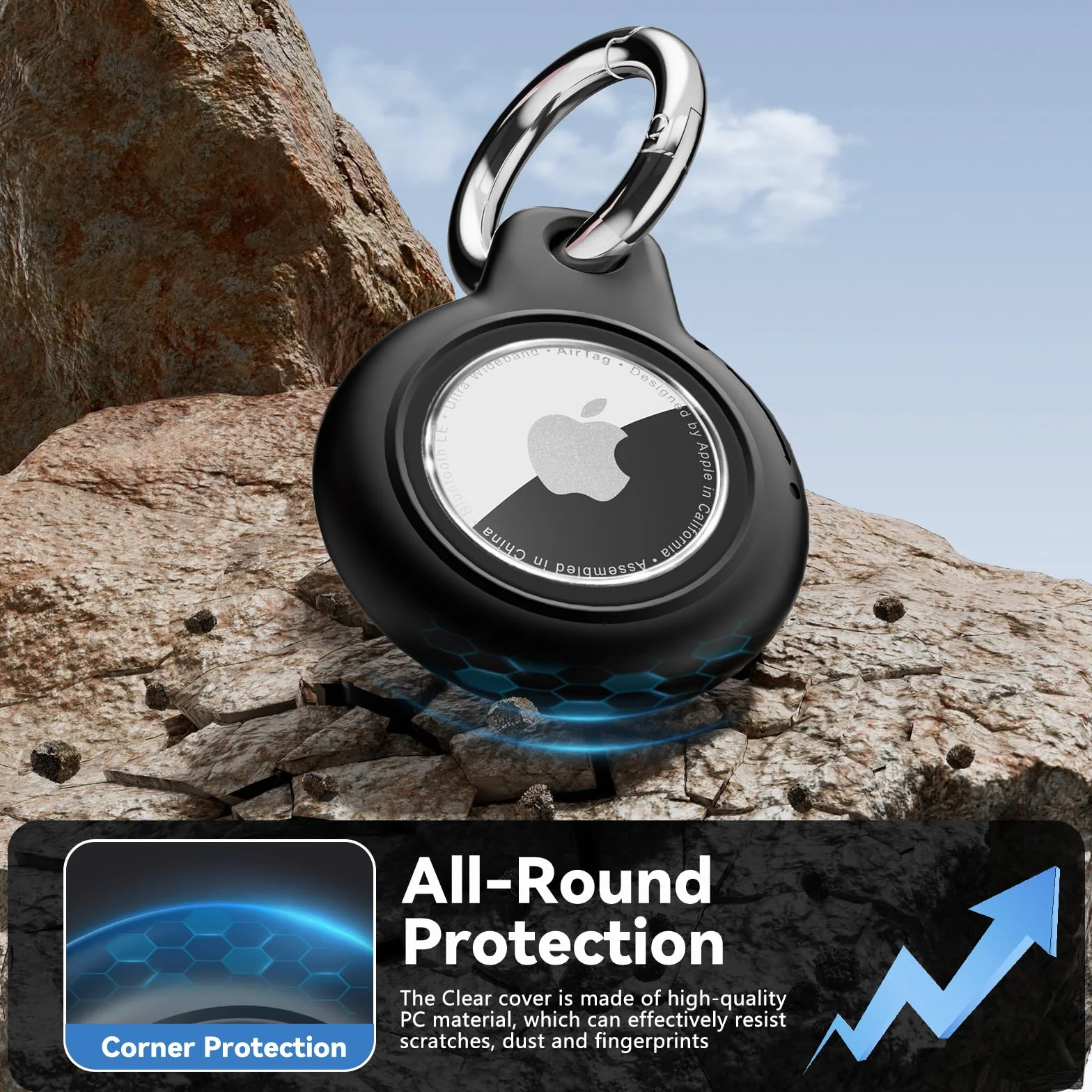 Wodoszczelne etui do Apple Airtag Holder z blokadą, Airtag zawieszka breloczek do kluczy Case with Keychain do bagażu/roweru/zwierząt domowych (czarne)