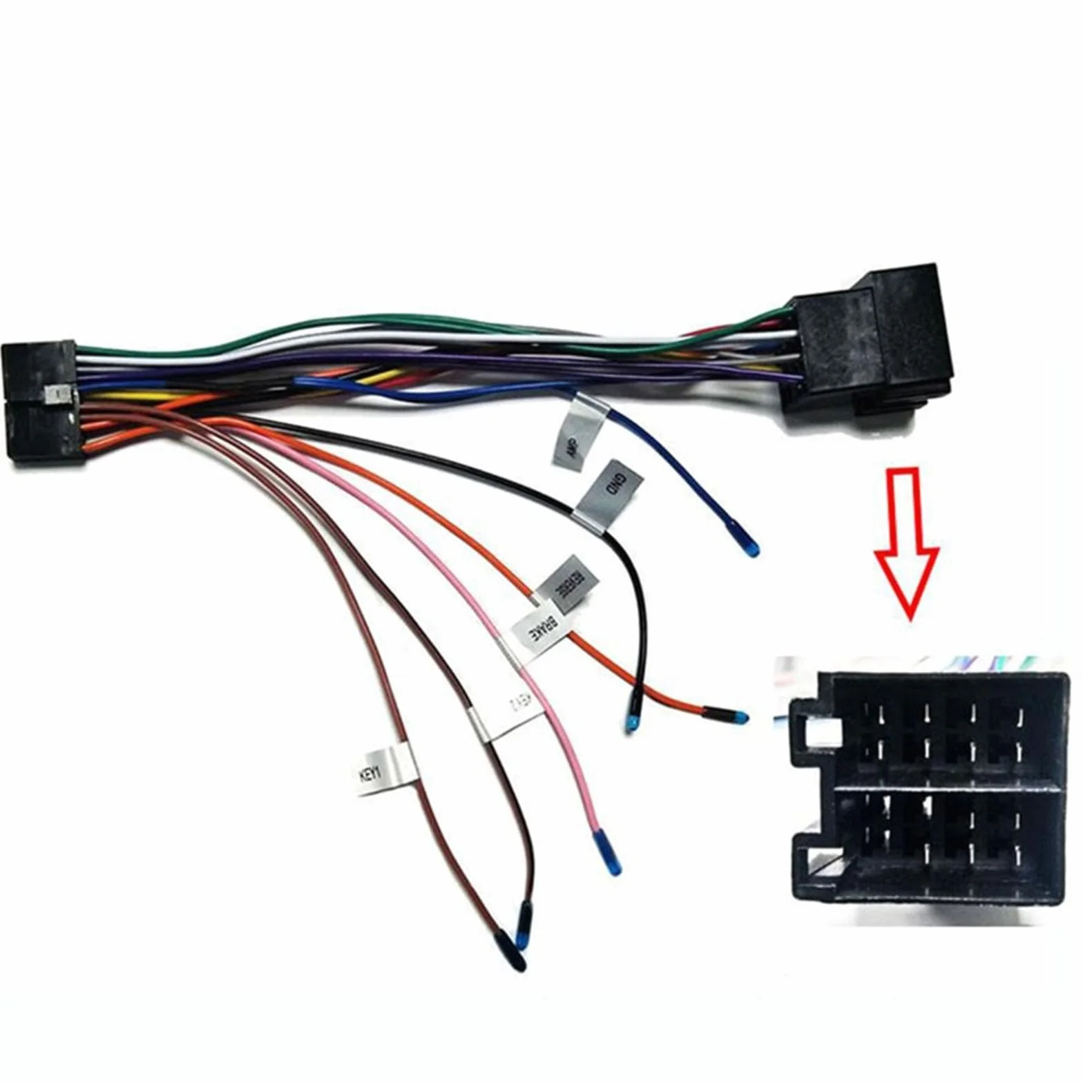20-biegunowy adapter kablowy na ISO, standardowy adapter do wiązki kabli, adapter do radia samochodowego, 20-biegunowy adapter do radia samochodowego ISO, z przewodami sterującymi na kierownicy i