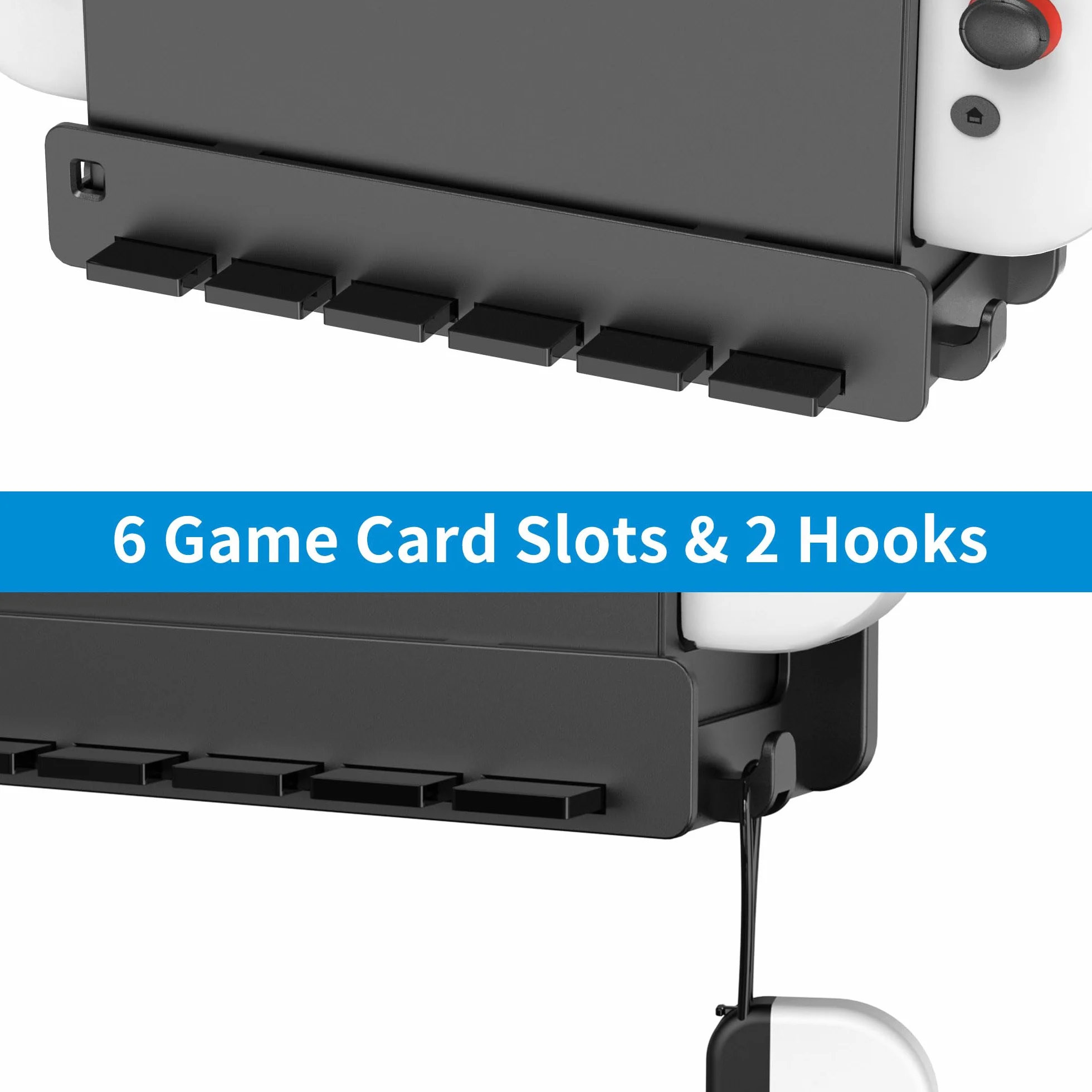 SOKUSIN Uchwyt ścienny kompatybilny z Switch – 6 przegródek na karty, haczyki Joy-Con