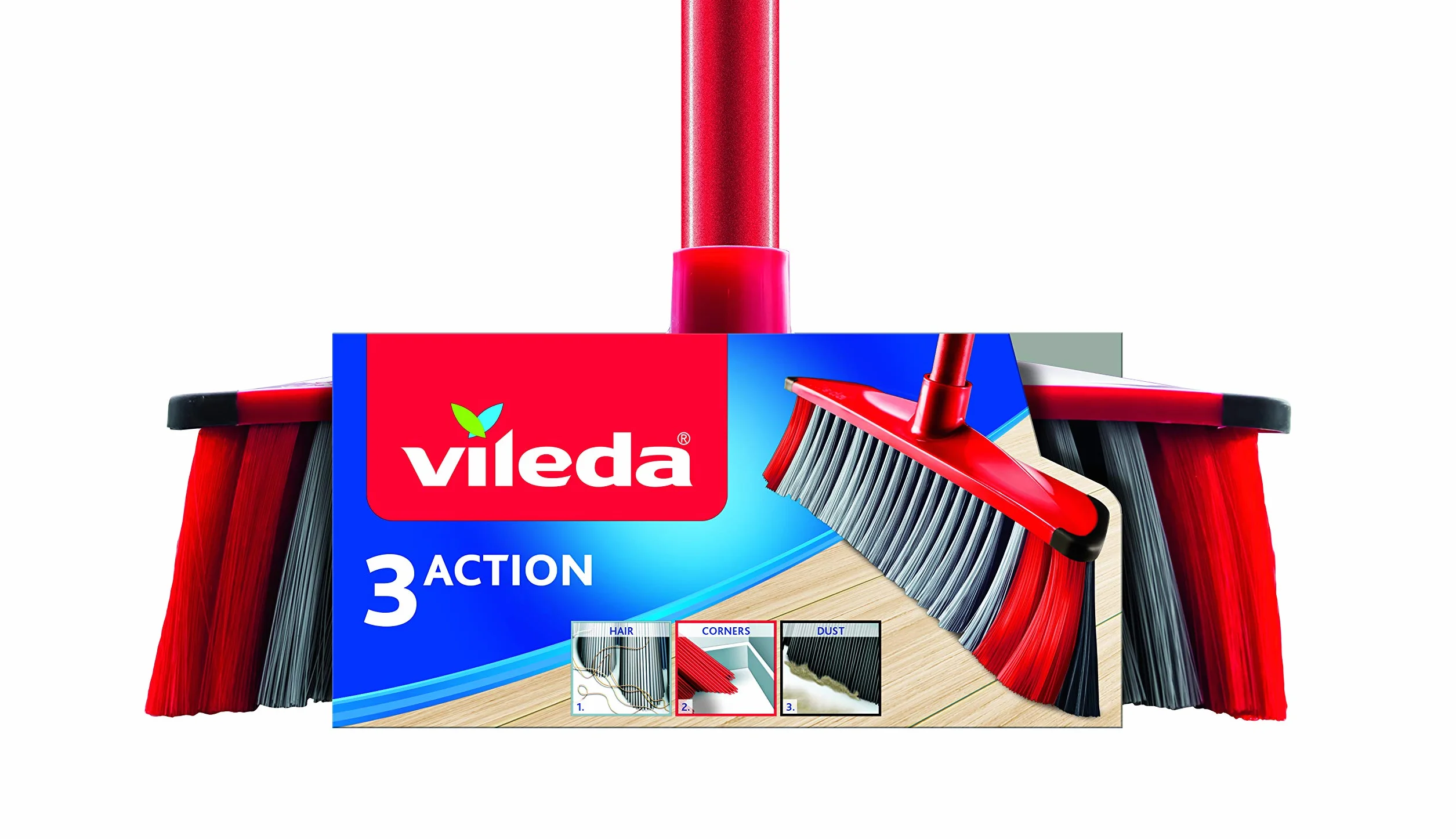 Vileda Szczotka do zamiatania 3Action - 3 rodzaje włosia na kurz, włosy i sierść