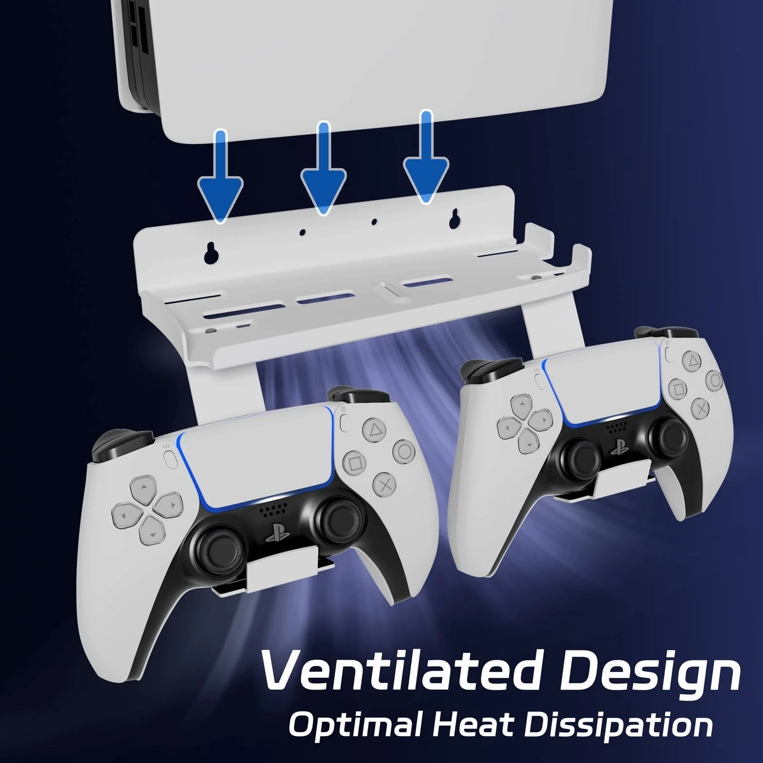 Uchwyt ścienny do PS5 Slim / PS5 Pro - stalowy wspornik 2mm kompatybilny z PlayStation 5 Slim Disc/Digital + uchwyt na 2 kontrolery