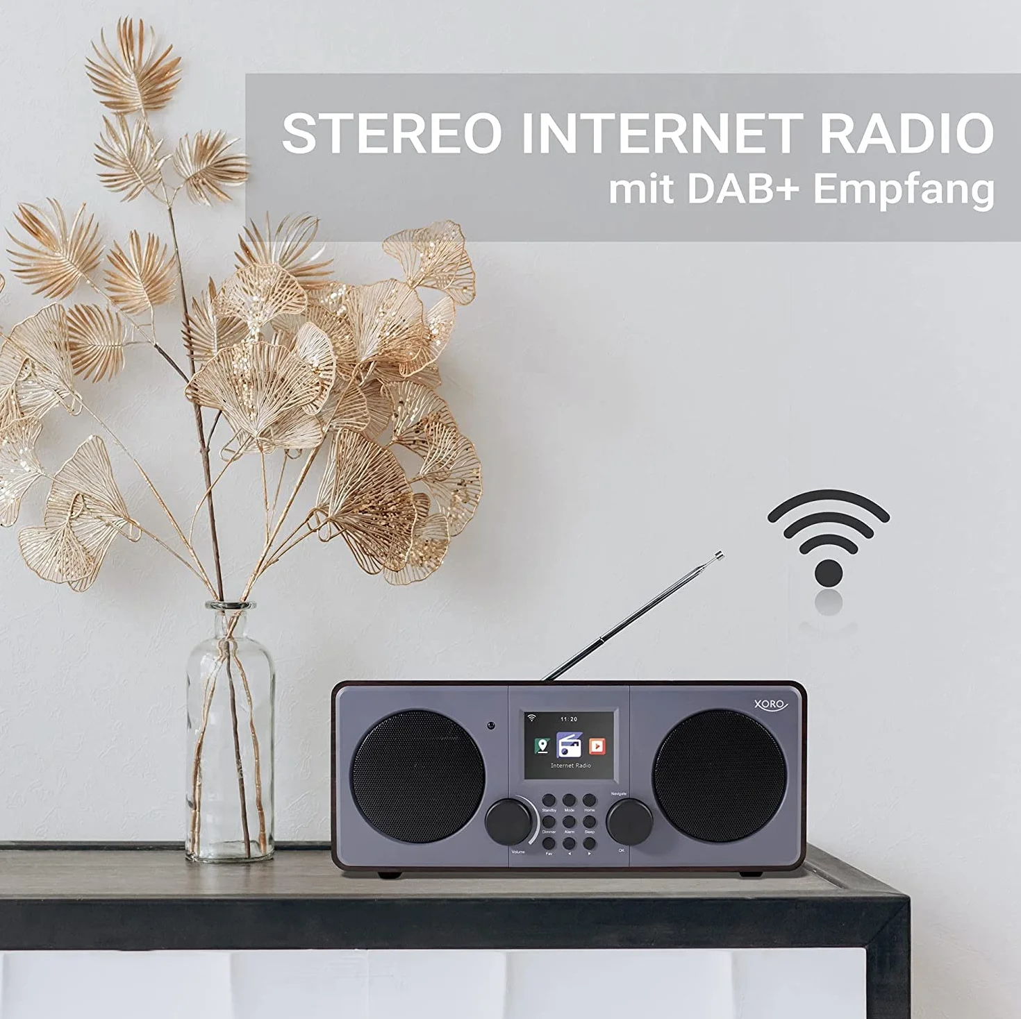 XORO DAB 600 IR V3 – radio internetowe DAB+/FM z Wi-Fi, 2 x 5 W RMS, USB 2.0, sterowanie aplikacją, Bluetooth, Spotify Connect, AUX, funkcja budzika, stacja pogodowa
