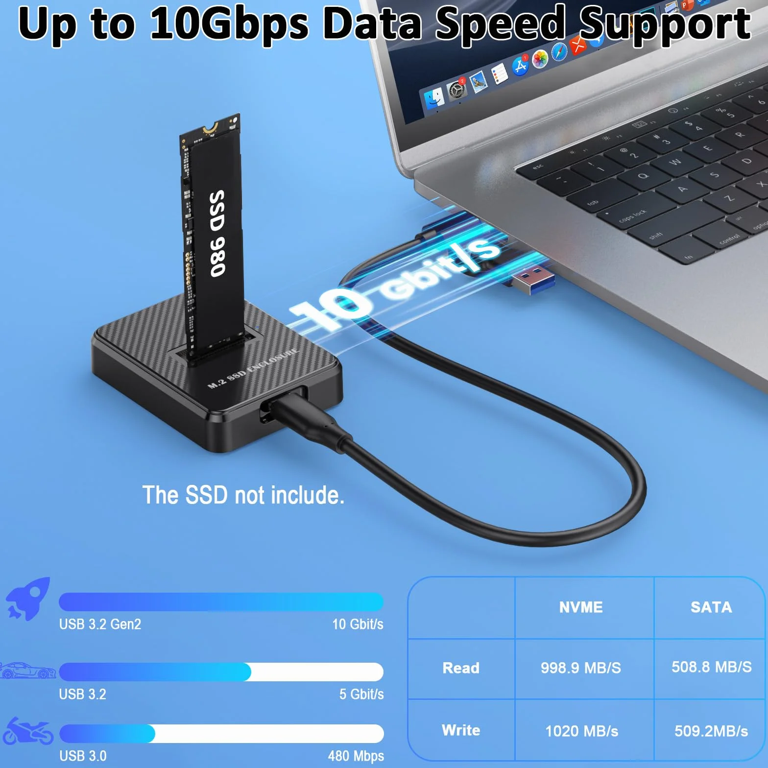 Stacja dokująca M.2 NVMe i SATA na USB C, adapter M.2 na USB C, zewnętrzny czytnik kart SSD 10 Gb/s, kompatybilny z kluczem M, kluczem B+M, do SSD 2280 2260 2242 2230
