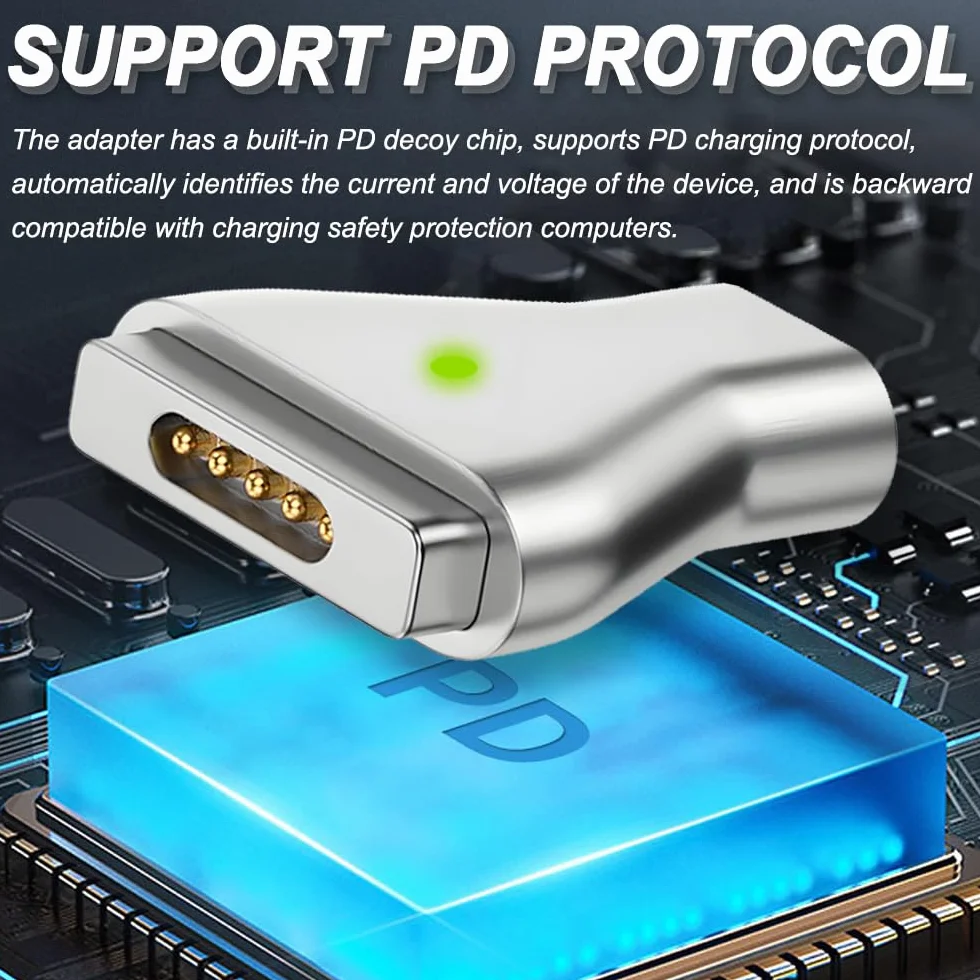 Adapter USB C na magnetyczny, 2 sztuki, typ C na Safe 2 T-Head T-Tip PD 100 W adapter do szybkiego ładowania do Mac Book Air/Pro 11" i 13" (po 2012-2015)
