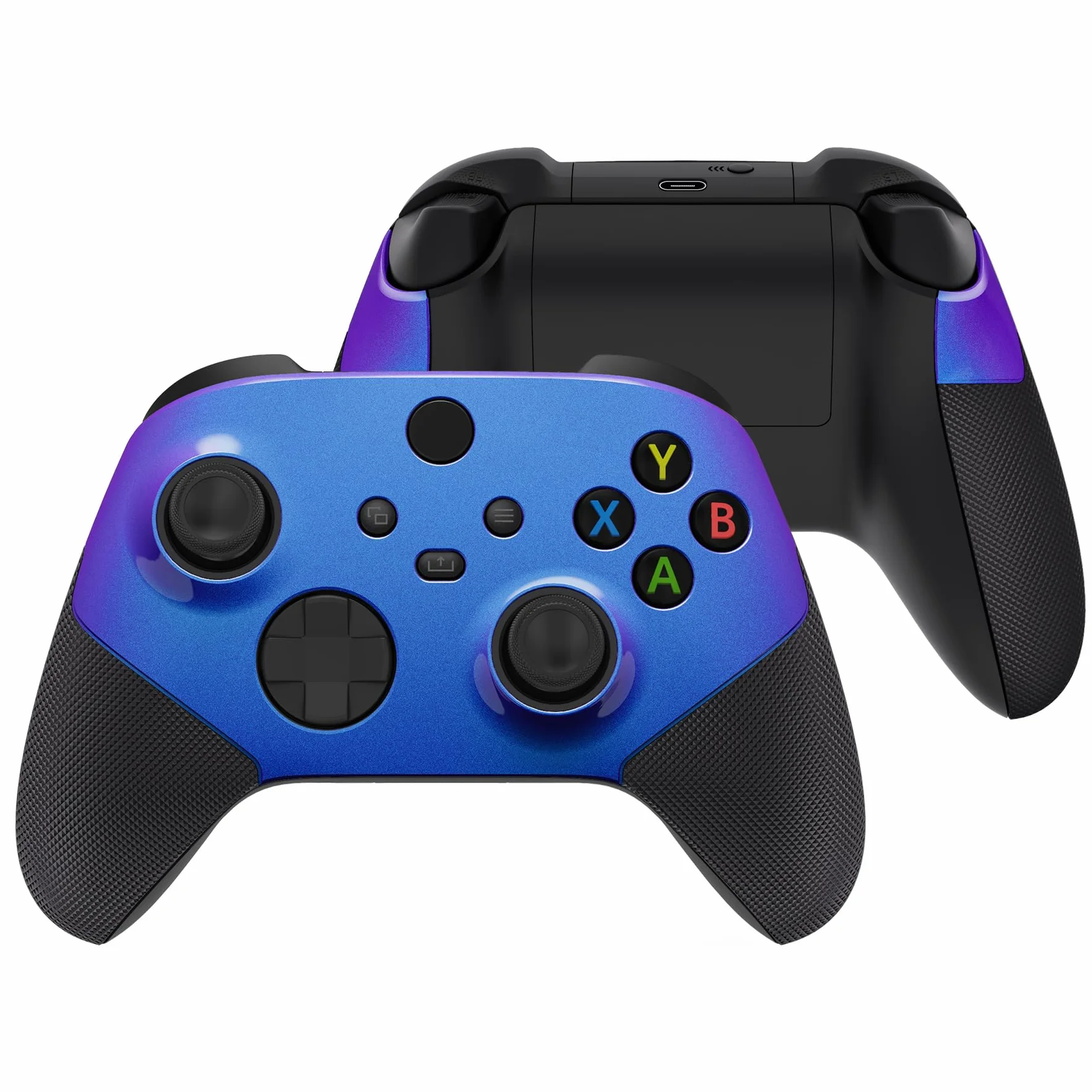 eXtremeRate Kameleon Fioletowy Niebieski ASR Wersja Wydajność Gumowane Szyny Boczne Przednia Obudowa dla Xbox Series X/S Controller z Pierścieniami Akcentującymi