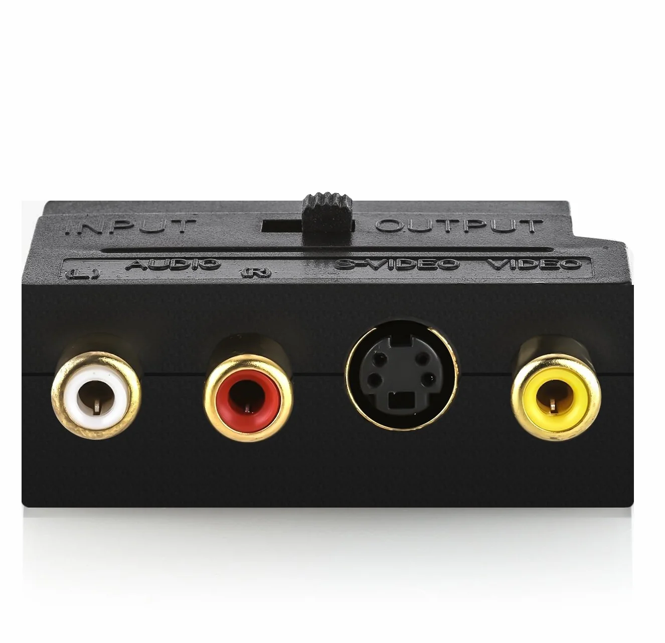 deleyCON Scart na 3x gniazda cinch przełącznik IN/OUT + adapter S-VIDEO S-VHS AV audio video - Czarny