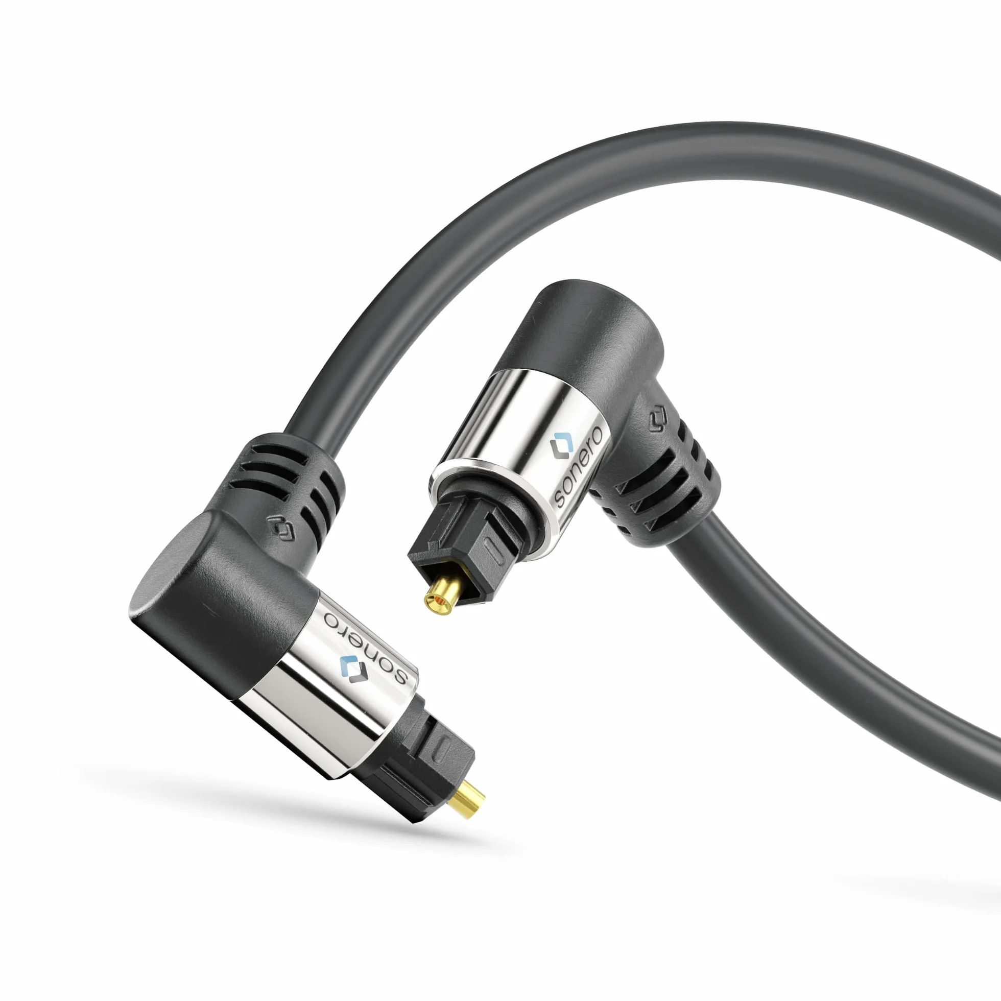sonero® Optyczny kabel Toslink premium, 1,50 m, pozłacane styki, 2 x wtyczka 90°, obracany o 360°, czarny