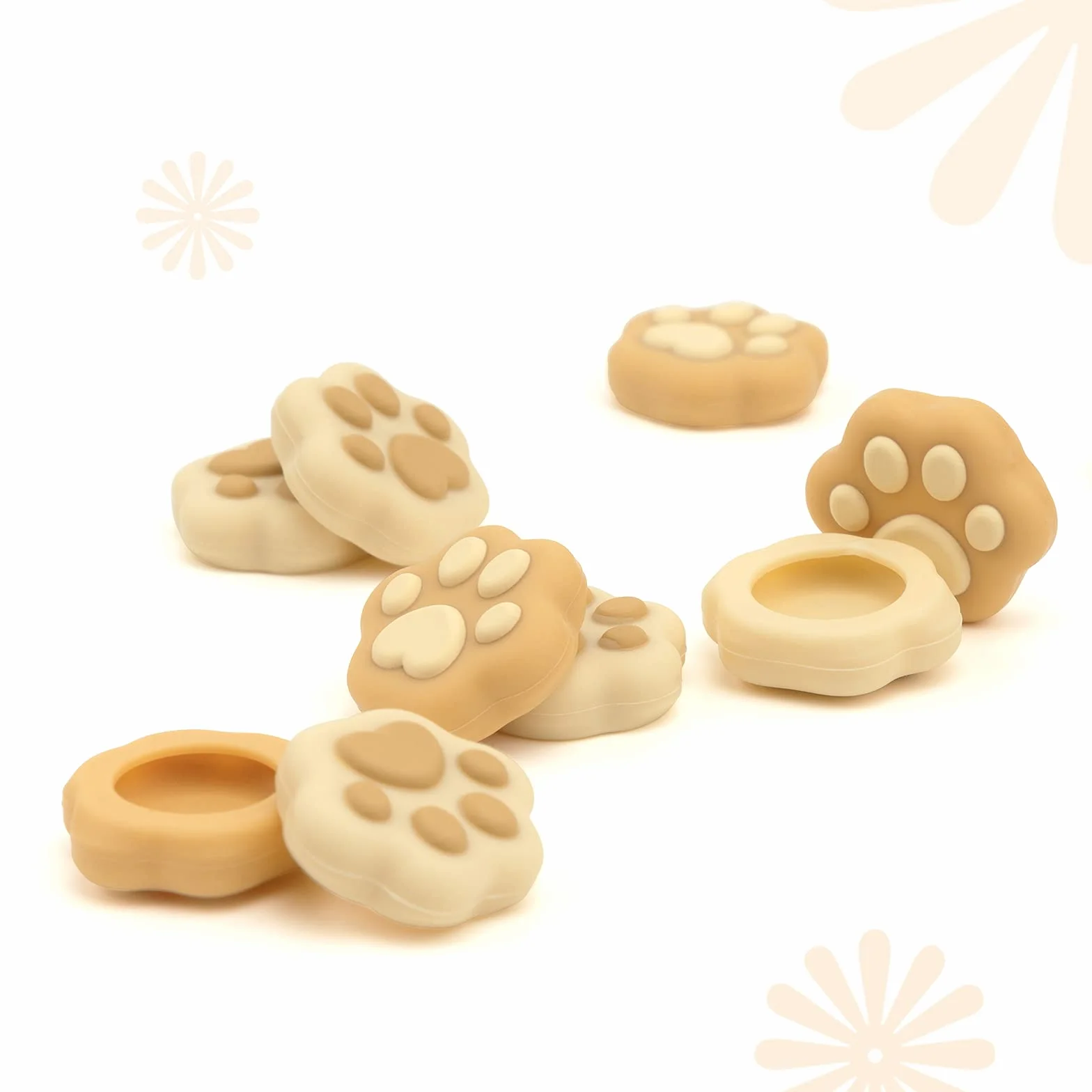 GeekShare Cat Paw Shape Thumb Grip Caps, Soft Silicone Joystick Cover Compatible with Switch/OLED/Switch Lite (Brown & Yellow)