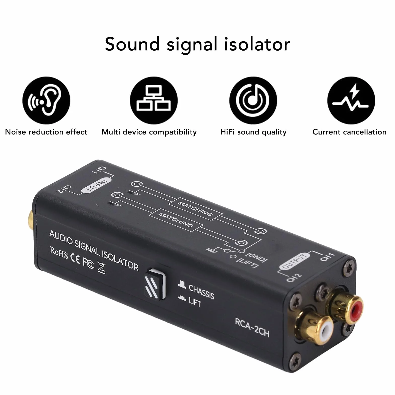 Izolator szumów pętli uziemienia 2-kanałowy filtr audio 600Ω 0-20kHz eliminator zakłóceń