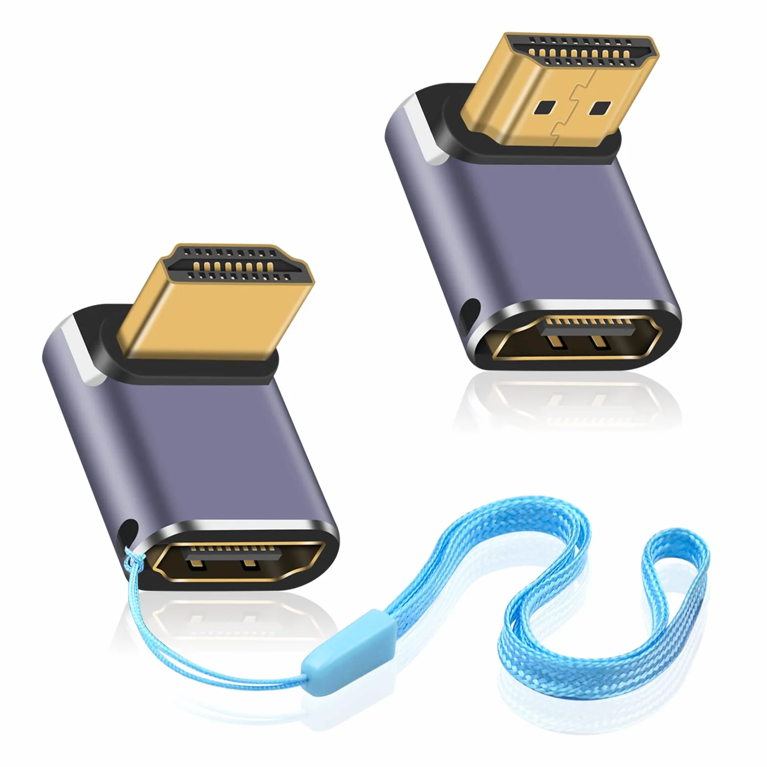 Duttek Adapter 8K HDMI 90 stopni (2 sztuki), adapter HDMI męski na żeński, 48 Gb/s ze wskaźnikiem roboczym LED do laptopa, DVD, telewizora, monitorów