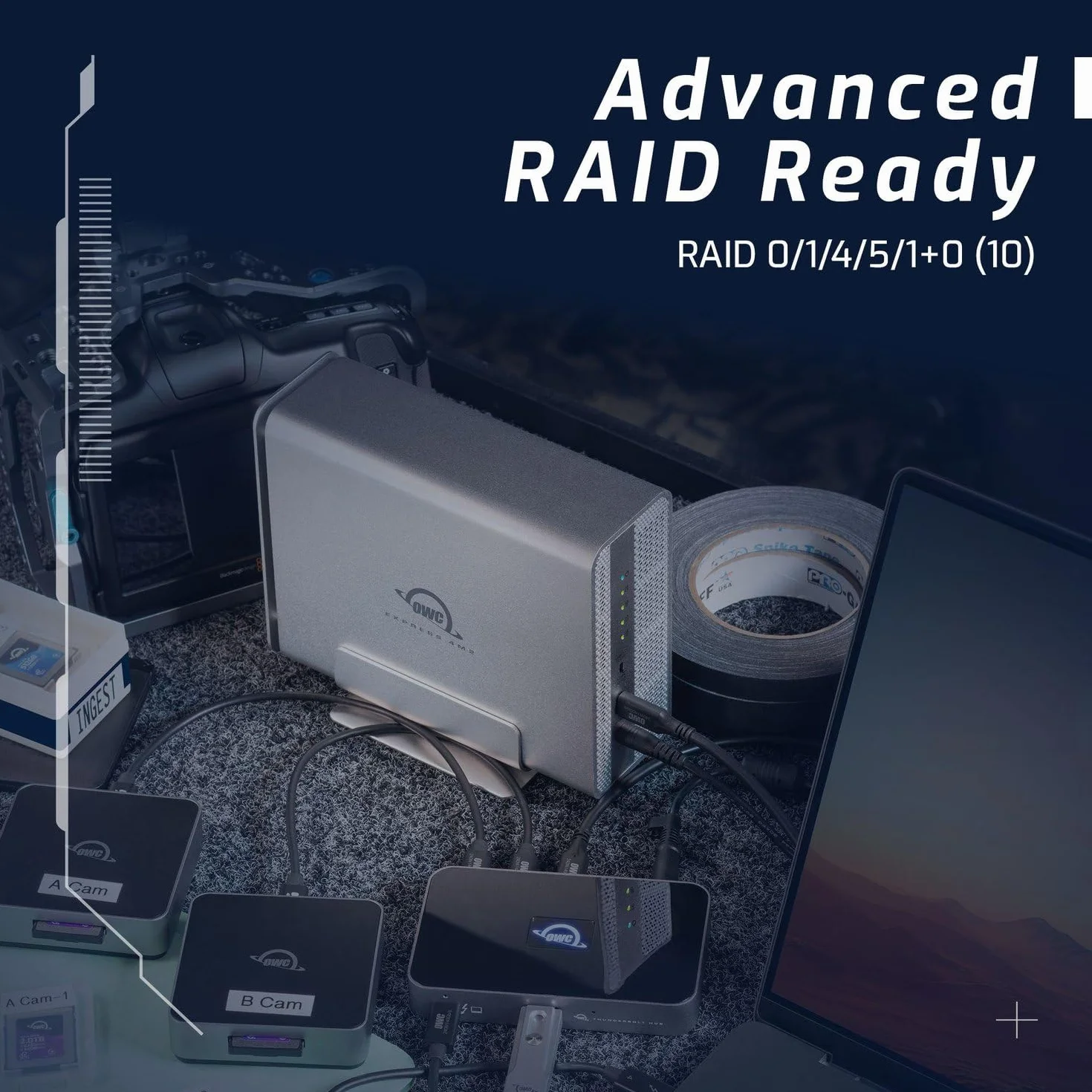 OWC Express 4M2 USB4 Obudowa 4 gniazda NVMe M.2 2230/2242/2280 SSD | do 3200 MB/s | RAID 0/1/4/5/10/JBOD | Kompatybilny z komputerami Mac/PC | Aluminium | Cichy | Kabel USB-C w zestawie | bez SSD bez