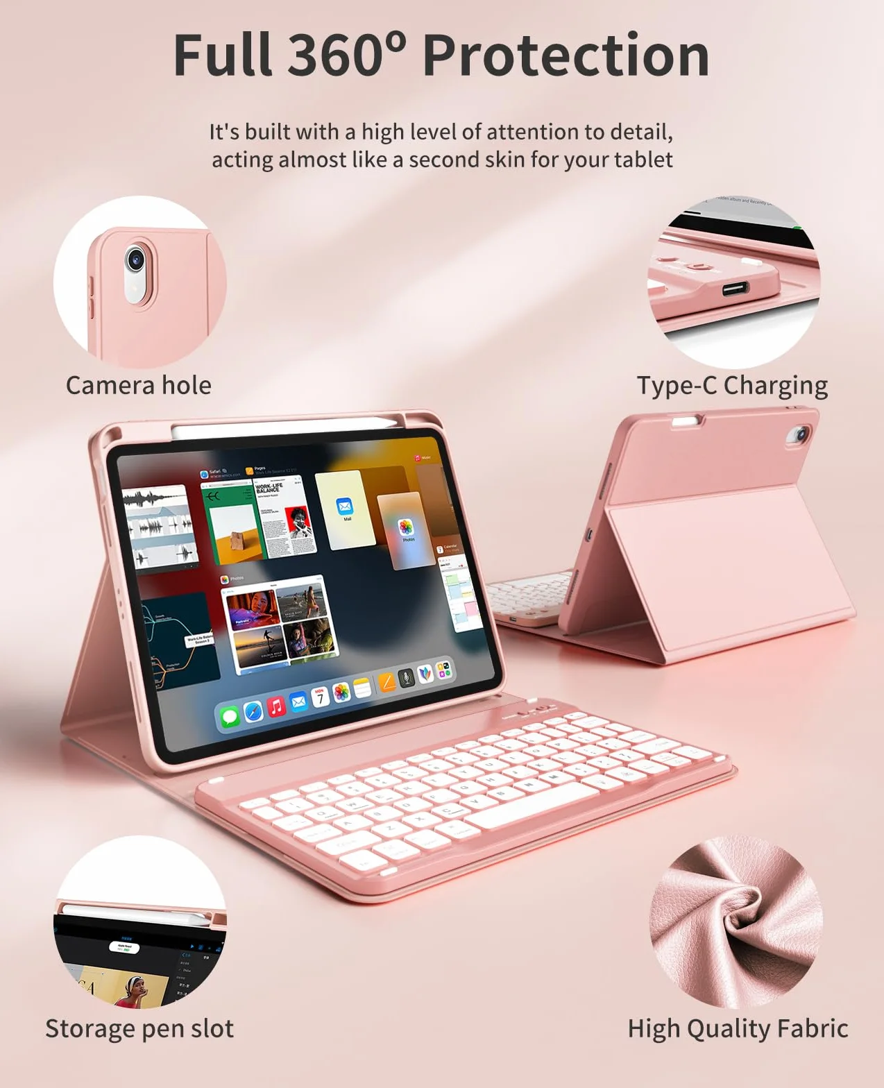 JKSML Etui na klawiaturę do iPad Air 11 cali M3/M2 (2025/2024) i iPad Air 5./4. generacji (2022/2020) 10,9 cala | tylna obudowa z TPU z uchwytem na rysik | zdejmowana klawiatura Bluetooth QWERTZ