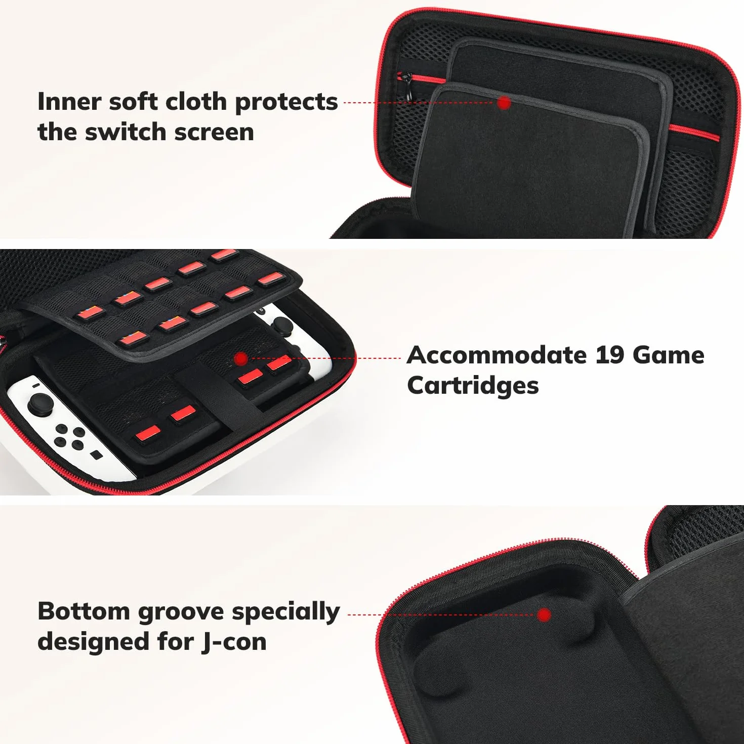 Younik pokrowiec na NS Switch/Switch OLED – ulepszona wersja twardy pokrowiec podróżny z dużą ilością miejsca na 19 gier i inne akcesoria NS Switch – czerwony i biały