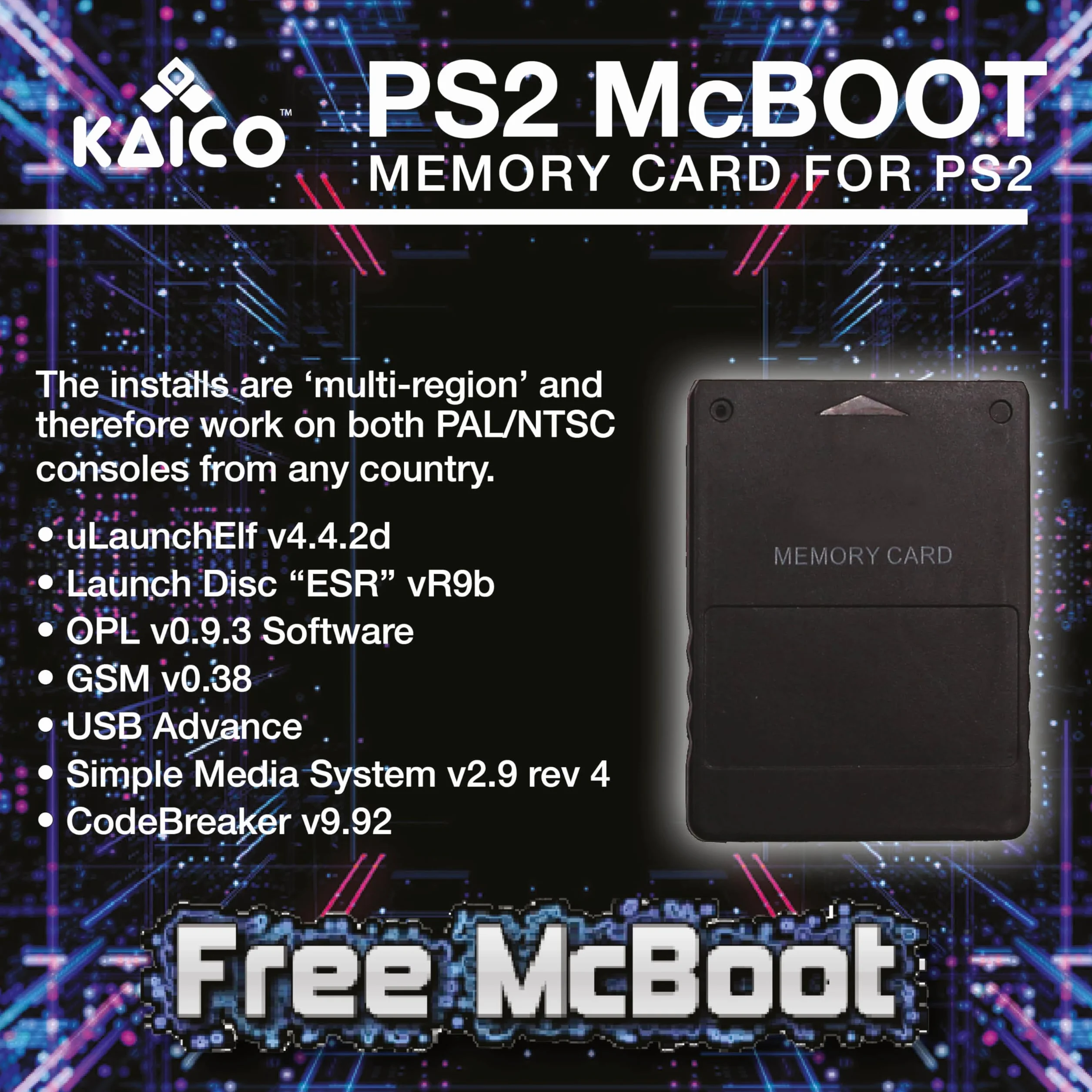 Kaico Free McBoot 8MB karta pamięci PS2 – FMCB 1.966 dla konsoli PS2 – Free McBoot PS2 Plug & Play – karta pamięci PS2 z rozwiązaniem softmod