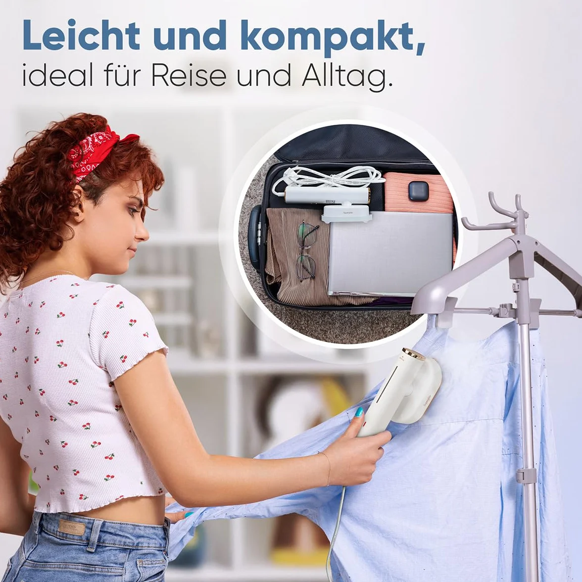 Proficare, żelazko podróżne i parownica 2 w 1 PC-DG3124, 1300 W, ceramiczna stopa Superglide, zbiornik 80 ml, czas nagrzewania 30 s, stała para 20 g/min, kabel 1,90 m