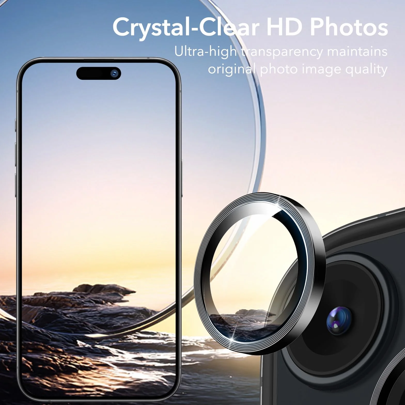ESR Ochrona aparatu iPhone 15/15 Plus i iPhone 14/14 Plus, Armorite pojedyncze folie ochronne na soczewki, odporne na zarysowania, ultracienkie szkło hartowane z aluminiową krawędzią, seria Armorite,