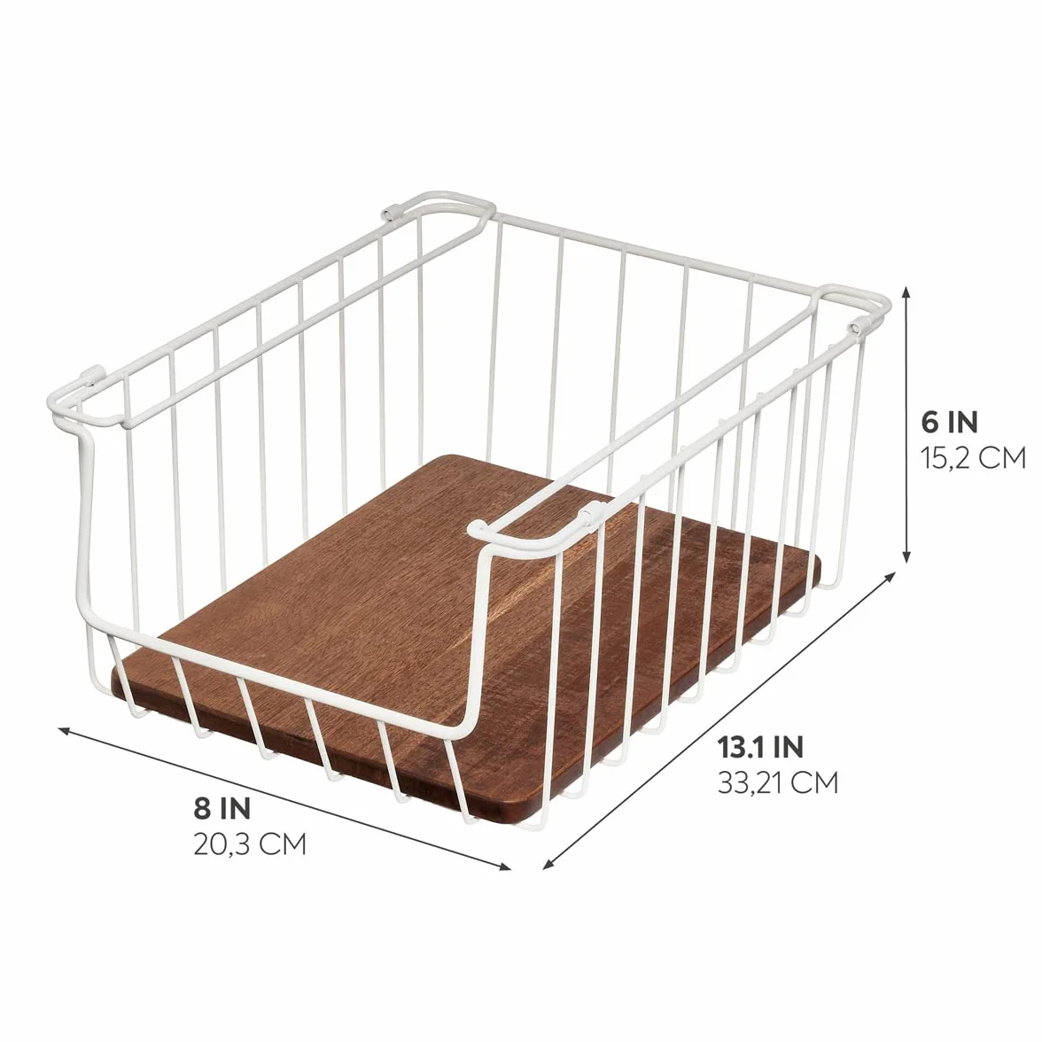 iDesign Ría Safford Collection kosz druciany z metalu i drewna akacjowego, biały i naturalny, stal 18/10