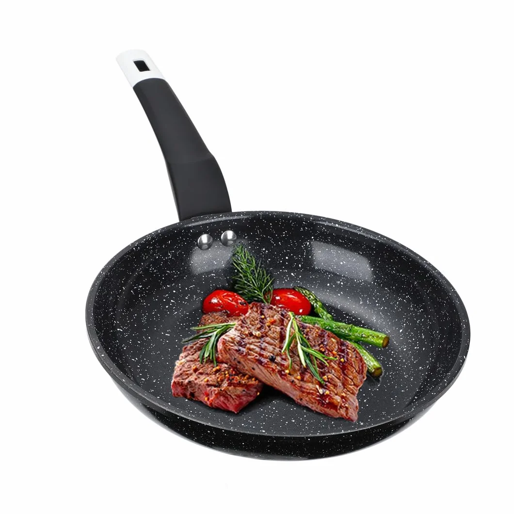 EliteHoff zestaw patelni indukcyjnych, 4-częściowy, 3 patelnie (20/24/28 cm) + patelnia do naleśników 24 cm, patelnia z powłoką nieprzywierającą do wszystkich typów kuchenek, czarny (4 szt, E-7539)