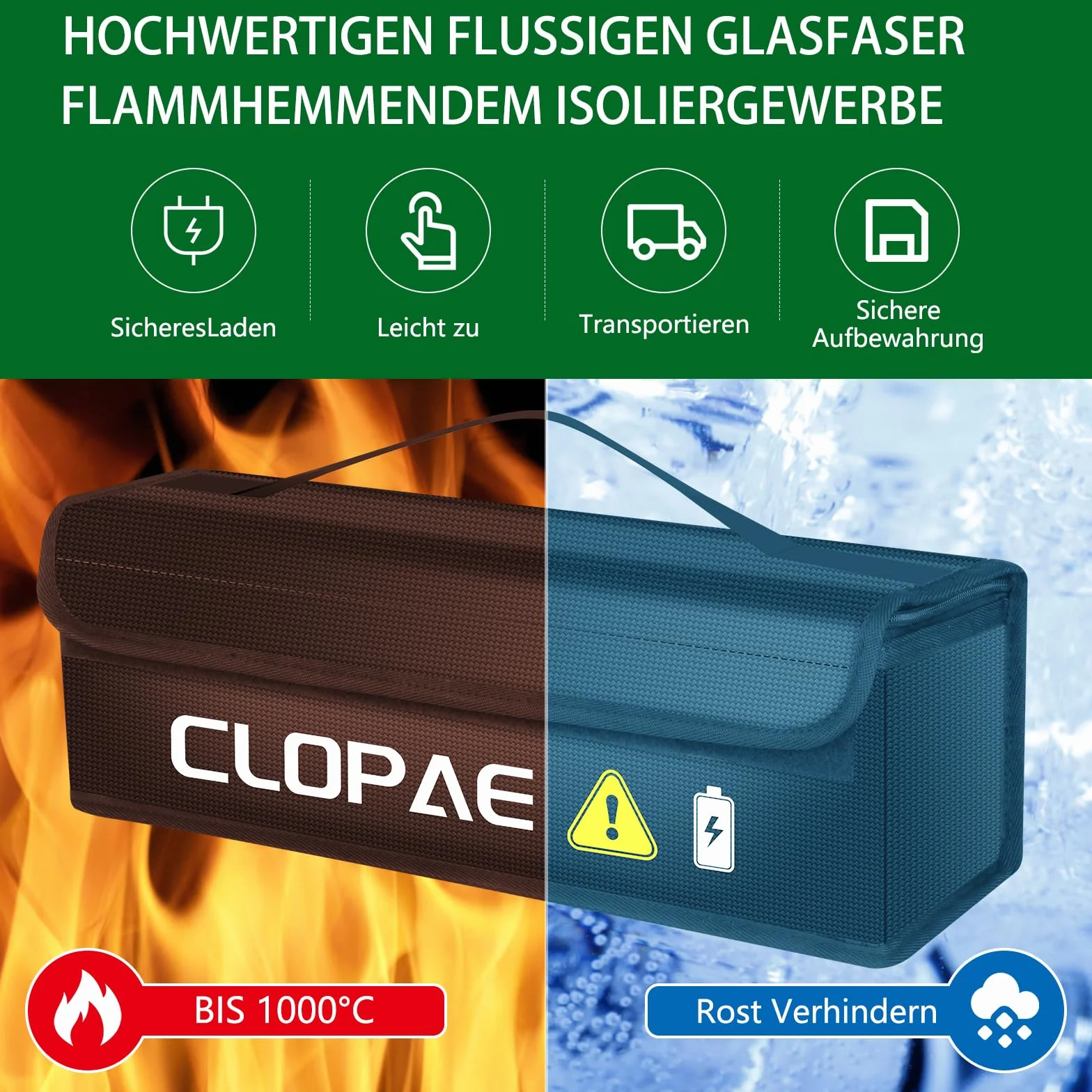 CLOPAE Torba na akumulator do roweru elektrycznego, wodoszczelna, ognioodporny skrzynek Lipo Safe Bag do przechowywania, ładowania i transportu