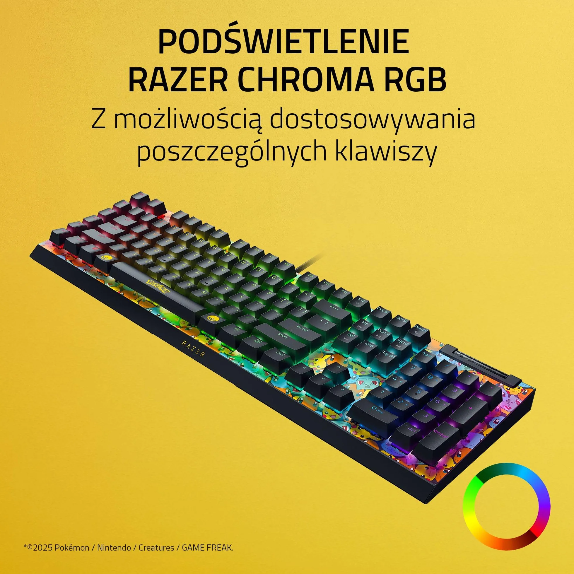 Razer BlackWidow V4 X Pokémon Edition mechaniczna klawiatura do gier Chroma RGB zielony przełączniki Clicky QWERTY US-Layout