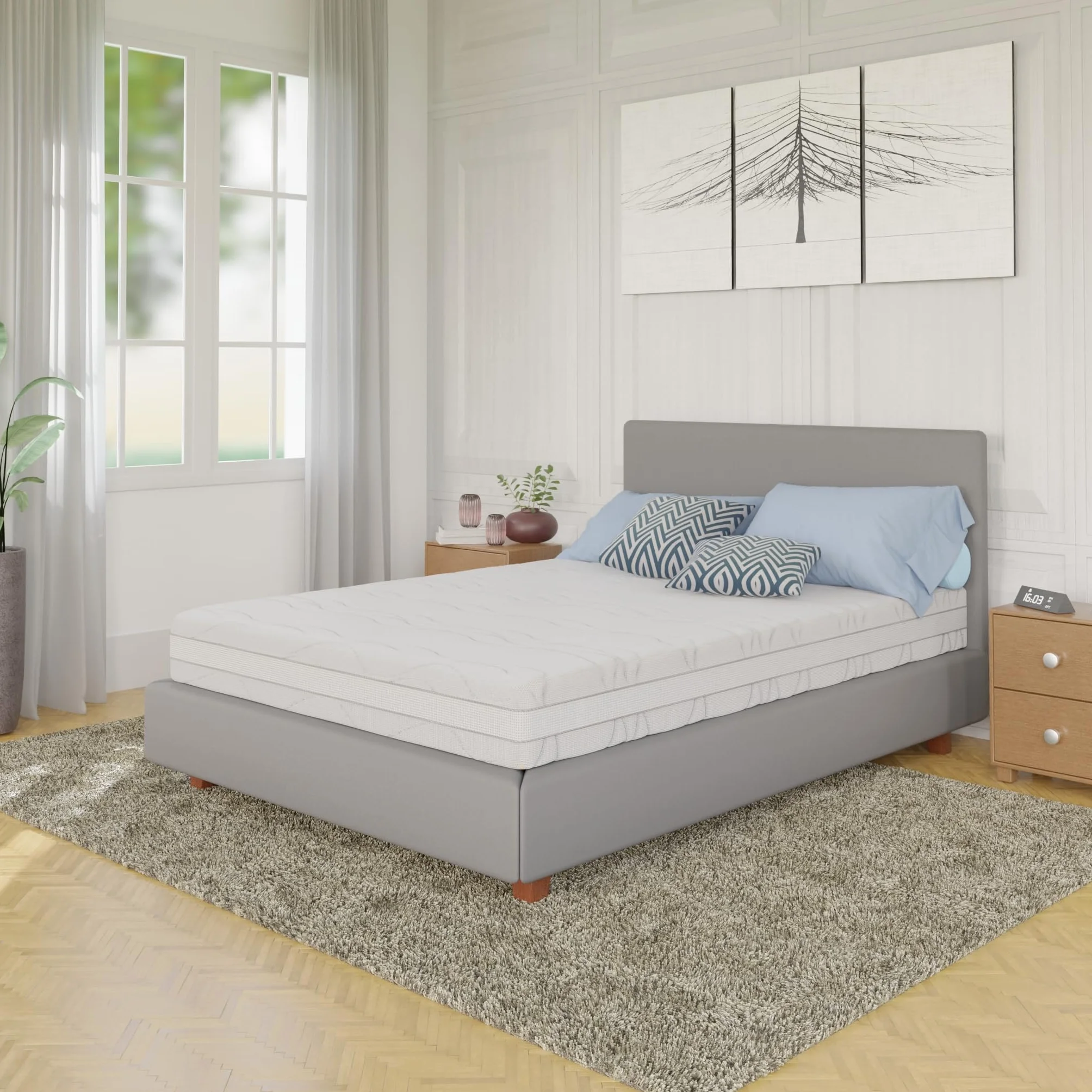 Amazon Basics materac z pianki memory z 7 strefami, średnio twardy (H3), 90 x 200 x 20 cm, biały