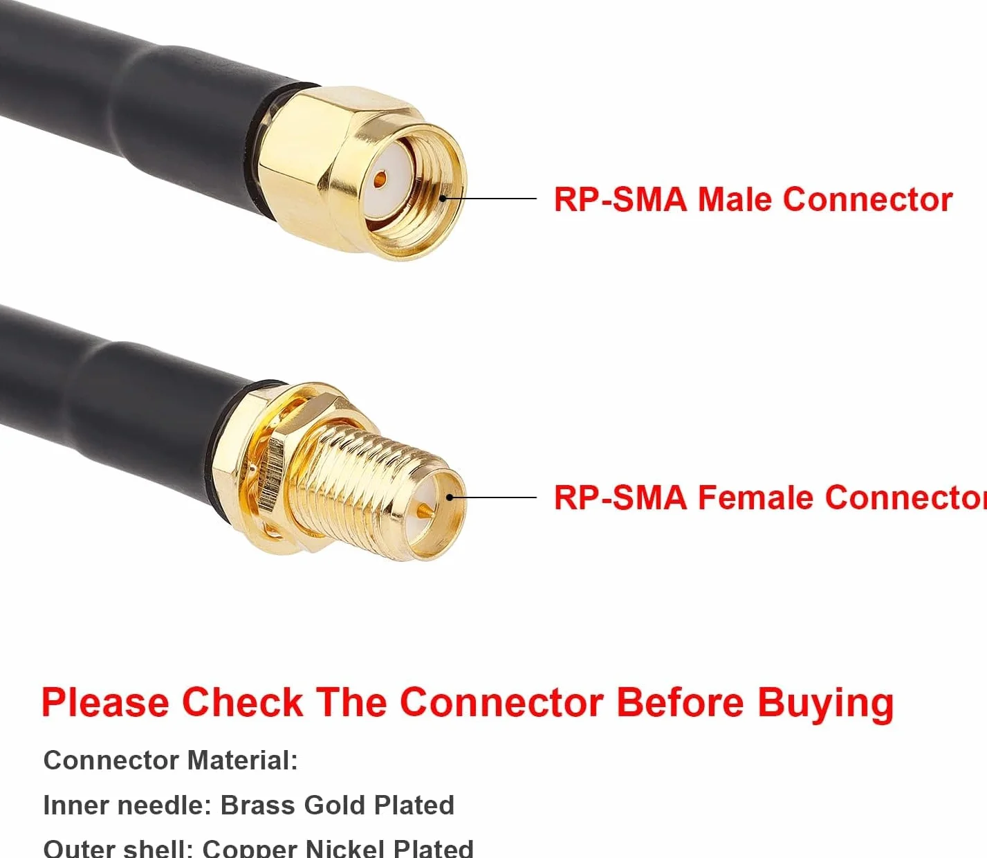 GTIWUNG Wtyk RP SMA na gniazdo RP SMA, 10 m, antena, kabel koncentryczny, kabel przedłużający RG58, kabel SMA, 50 omów, do radia HF/anteny WiFi, GPS, nisko zagubiony kabel antenowy