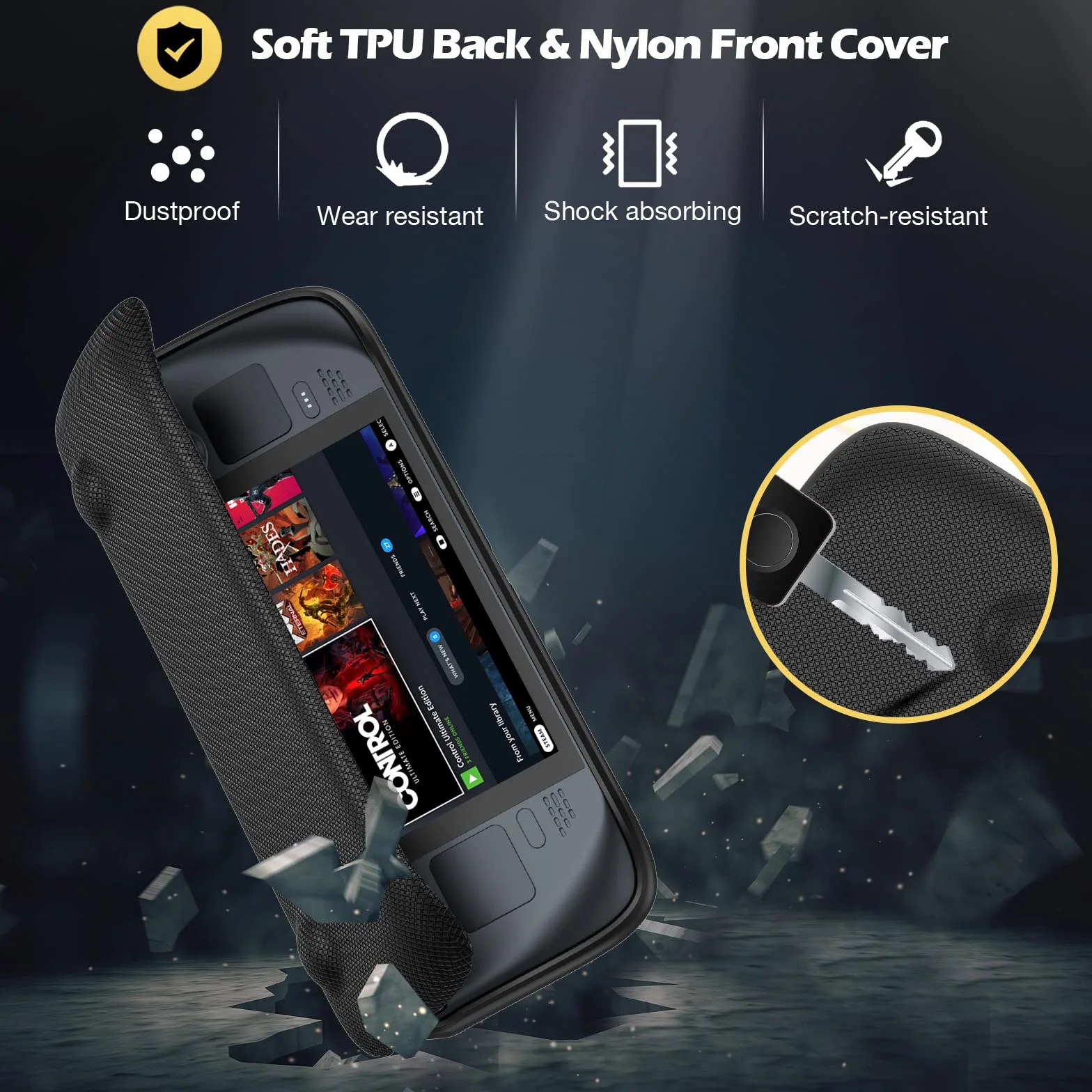 ProCase Etui na Steam Deck Flip Cover Kompatybilne z 7-Calowym Valve, Magnetyczne, Zdejmowane, Czarne