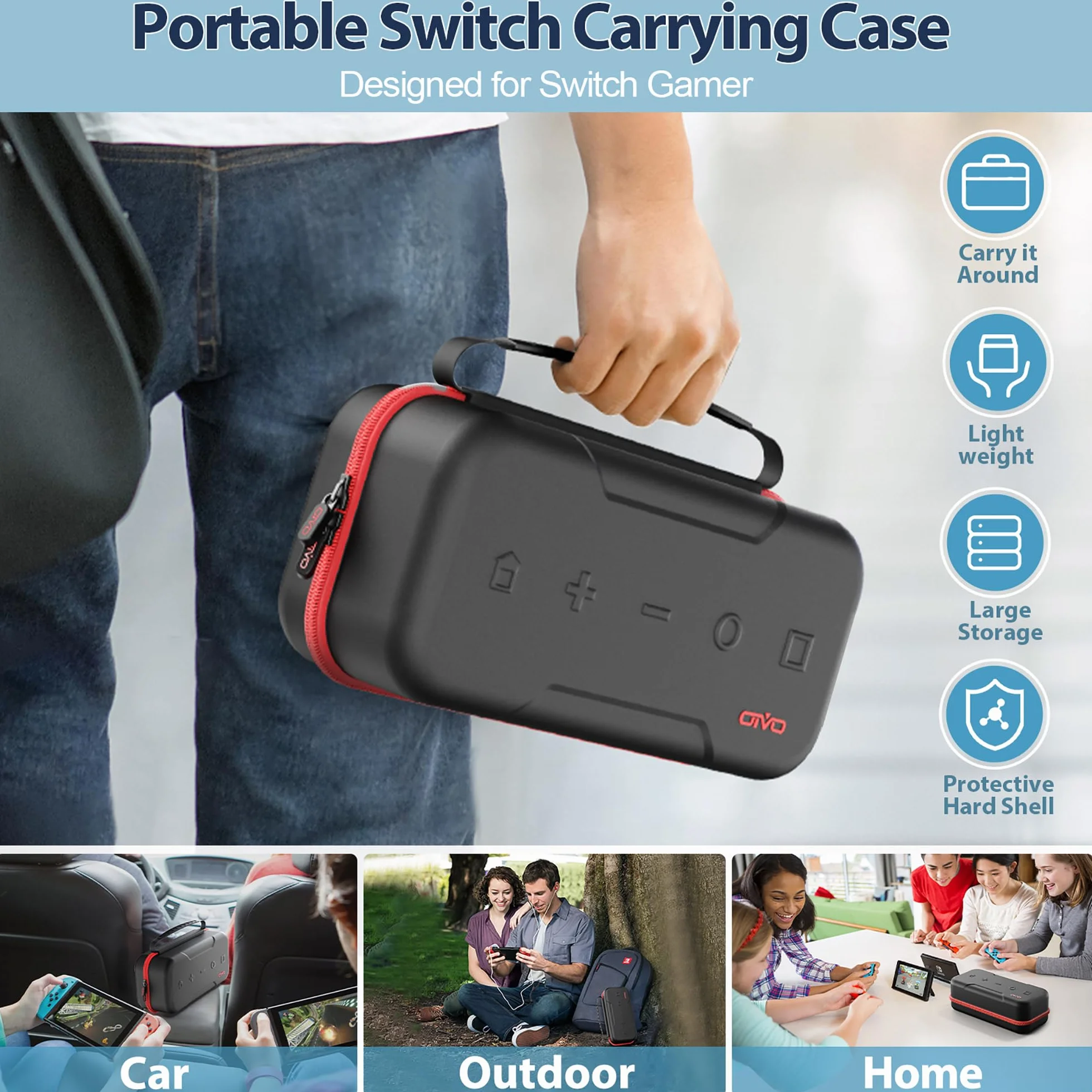 OIVO Etui na Nintendo Switch & Switch OLED, etui NS z 20 gniazdami na kartę, etui ochronne i twarda obudowa do konsoli i akcesoriów Nintendo Switch, czerwone