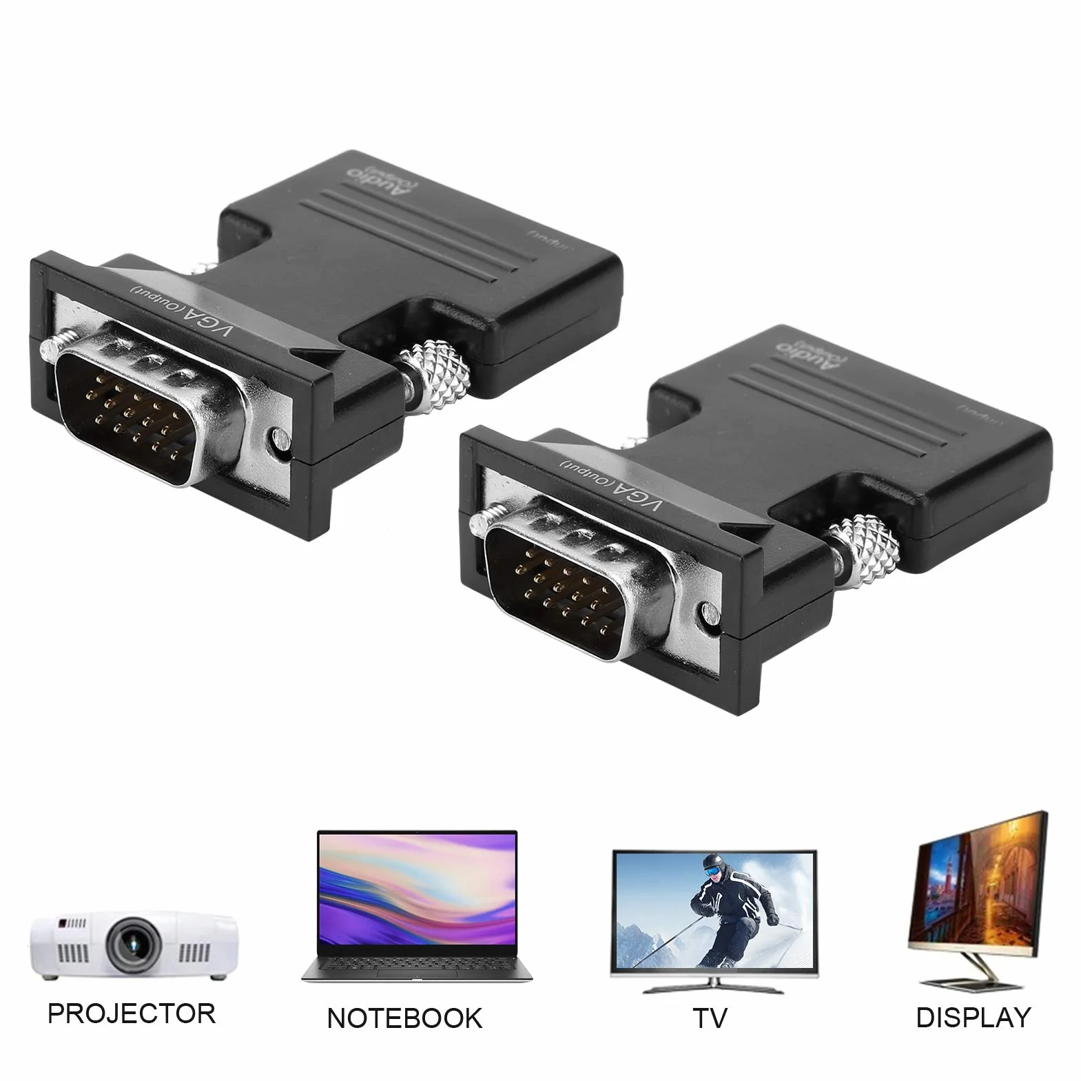 Konwerter HDMI na VGA, 2 sztuki/paczka 1080P Adapter HDMI na VGA z konwerterem wideo adaptery kabli komputerowych