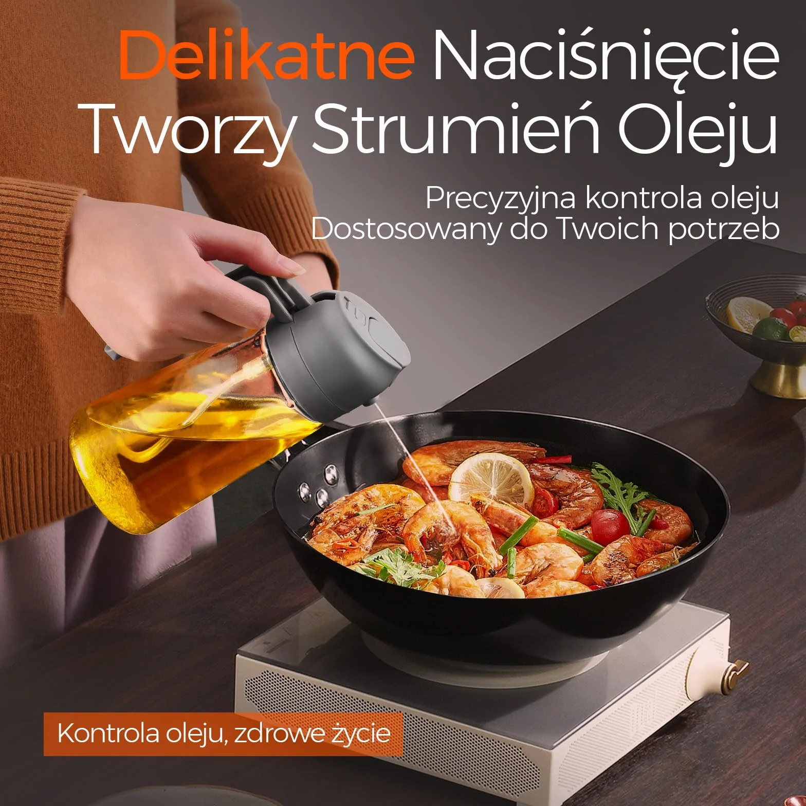 YARRAMATE 2 w 1 rozpylacz oleju jadalnego, butelka z rozpylaczem 470 ml, nadaje się do kontaktu z żywnością, spray na olej do gotowania, wysokiej jakości rozpylacz oleju do kuchni (05_szary)