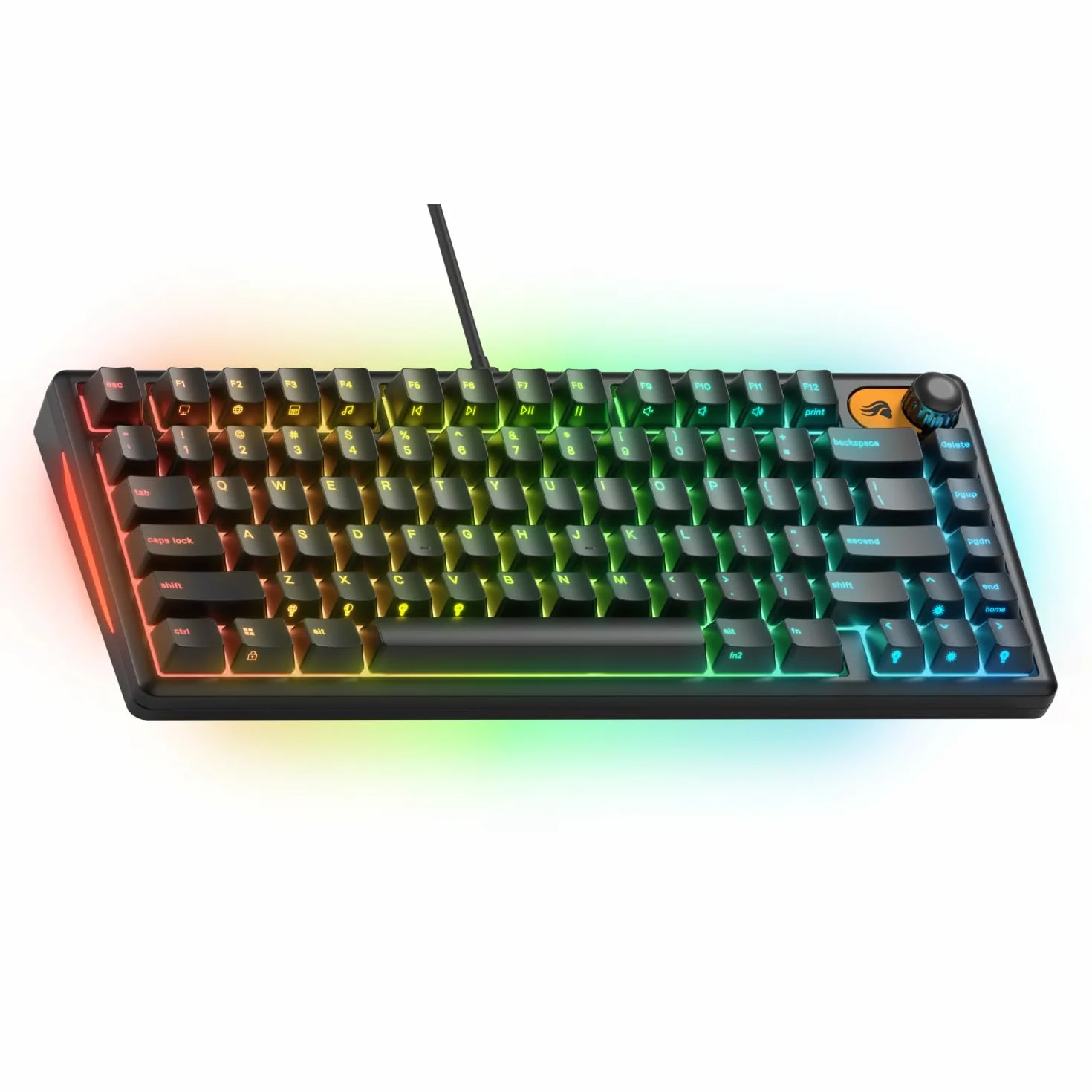 Glorious Gaming Klawiatura GMBK 75% - wymienne nakładki MX, odłączany kabel USB, IP57 odporna na wodę i kurz, RGB 10 stref, ciche przełączniki - 321x137x41 mm - Układ angielski QWERTY