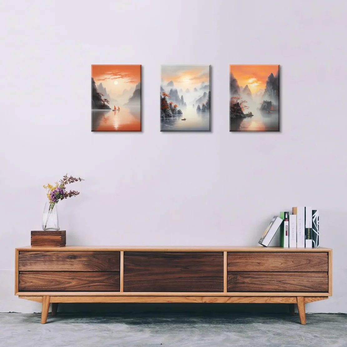 Piy Painting Wydruki do dekoracji ścian, górska rzeka krajobraz obraz wydruk na płótnie, plakaty sztuki nowoczesnej, wydruki, słońce sceneria, płótno, sztuka ścienna do salonu, sypialni, biura, 7,6 x