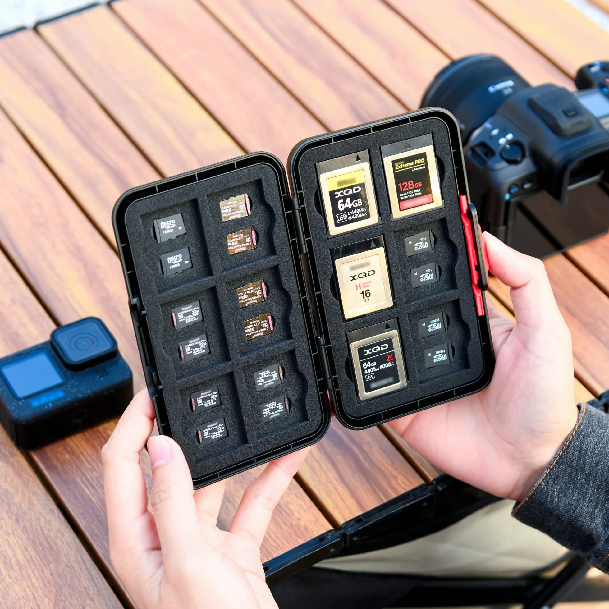 Pop Up Style XQD Cfexpress etui na karty typu B, 36 przegródek na karty pamięci, portfel na 12 kart XQD Cfexpress typu B i 24 karty Micro SD SDXC SDHC TF MSD, przenośne etui na karty pamięci microSD