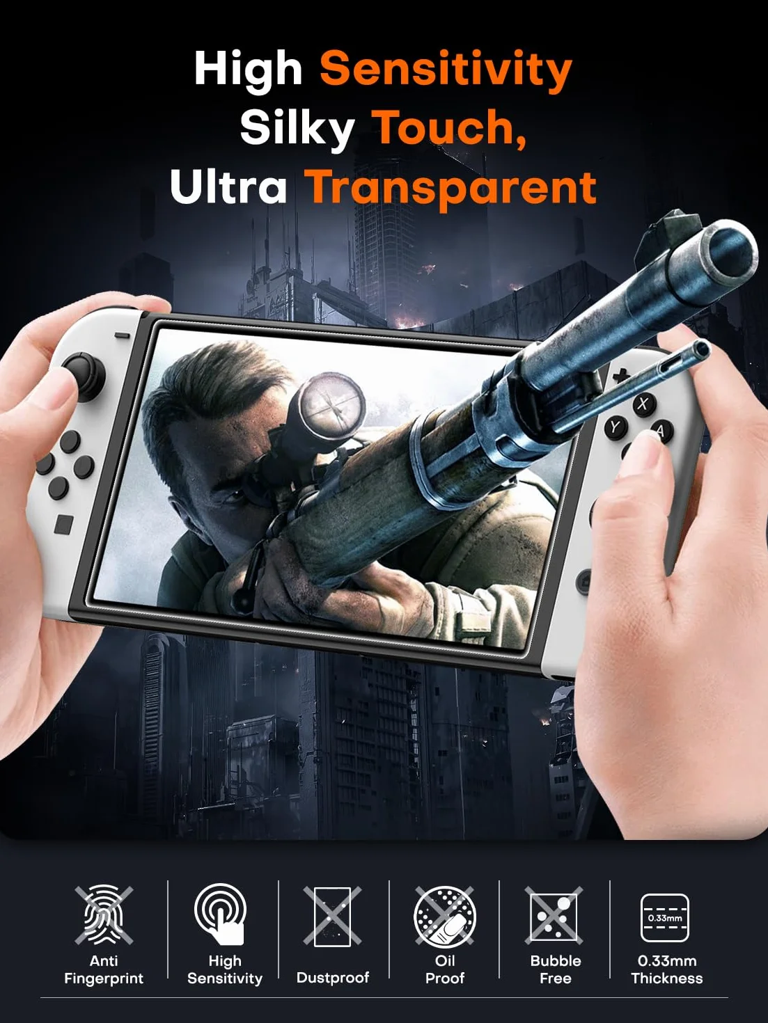 TOCOL Ochraniacz ekranu ze szkła hartowanego kompatybilny z Nintendo Switch OLED 2021 model 18.8 cm odporny na zarysowania twardość 9H