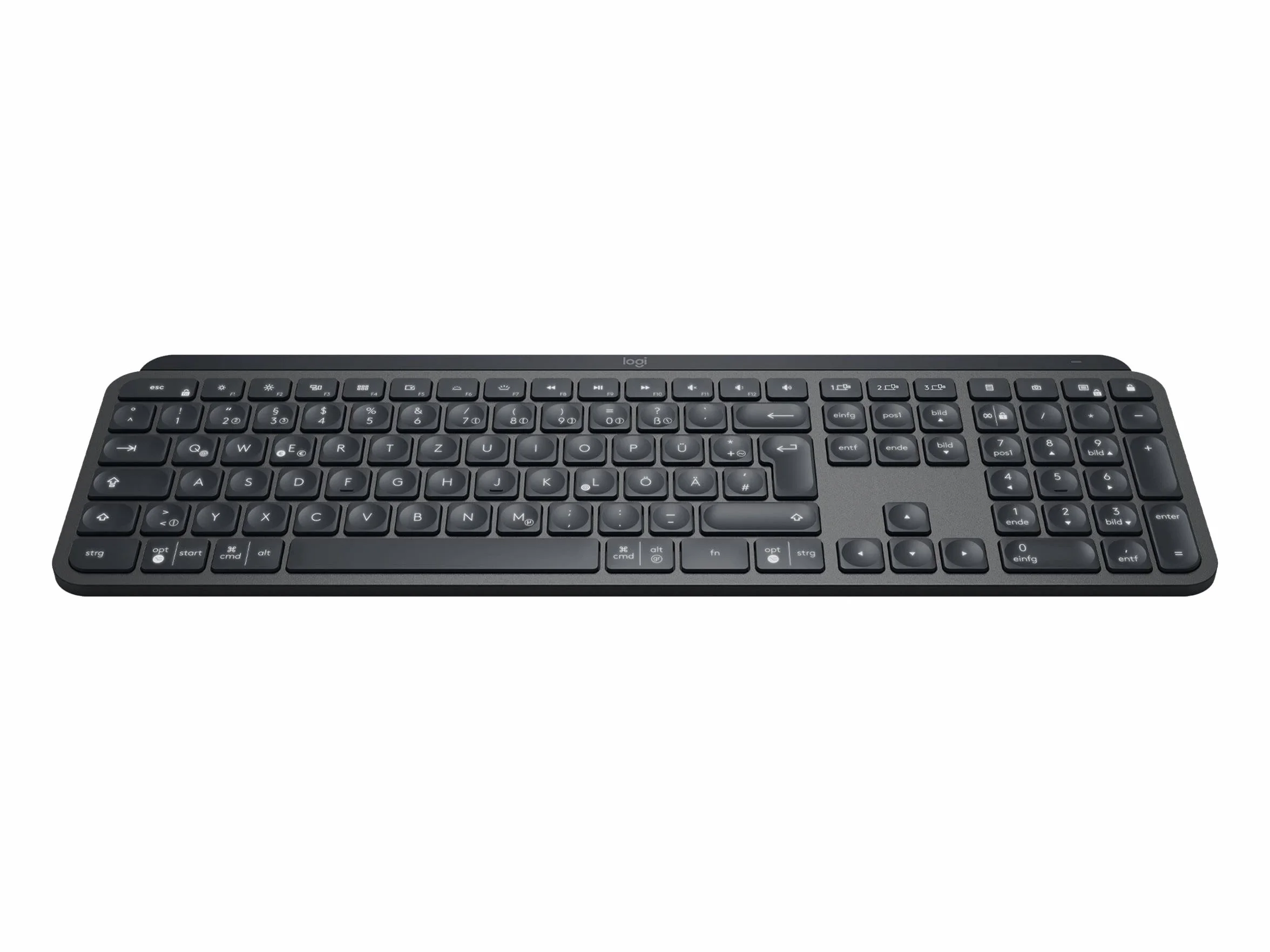 Logitech MX Keys bezprzewodowa klawiatura, odbiornik Bluetooth i USB, złącze USB-C, czas pracy baterii 5 miesięcy, funkcja Easy-Switch, podświetlenie przycisków, PC/Mac, układ skandynawski - grafitowy