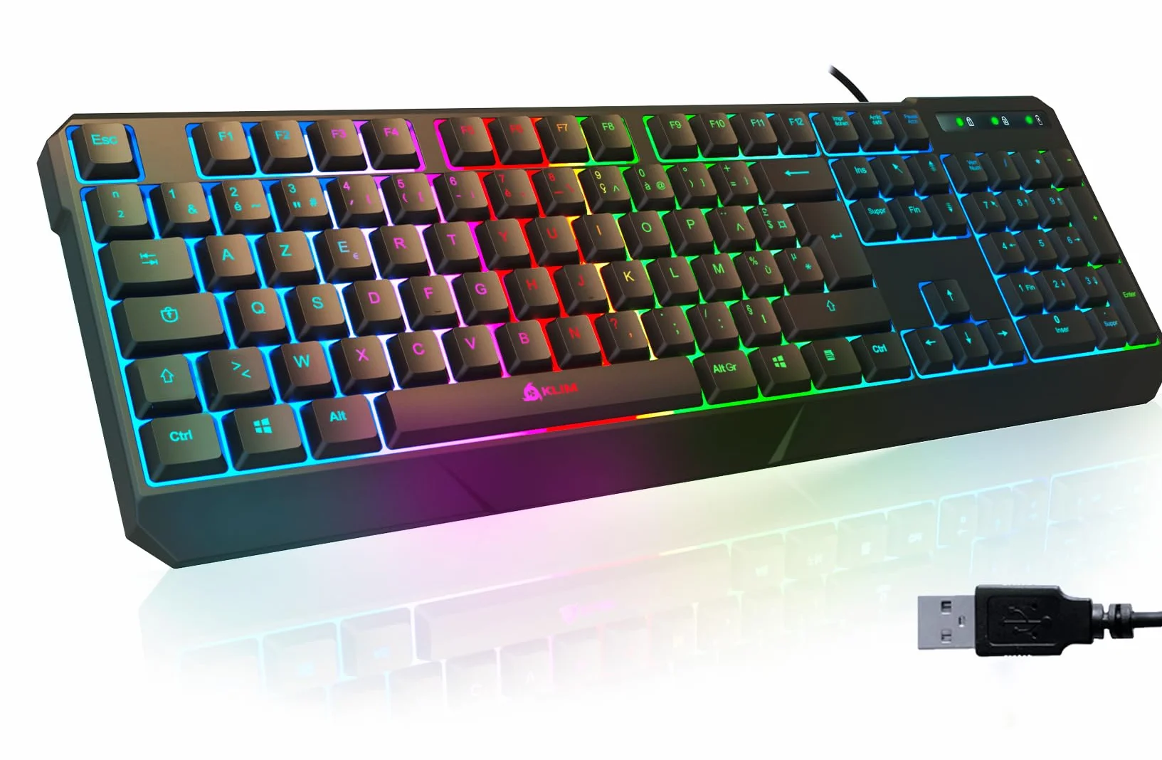 KLIM Chroma Gaming Keyboard AZERTY FRANCE Wired USB RGB Black PC PS4 Windows Mac