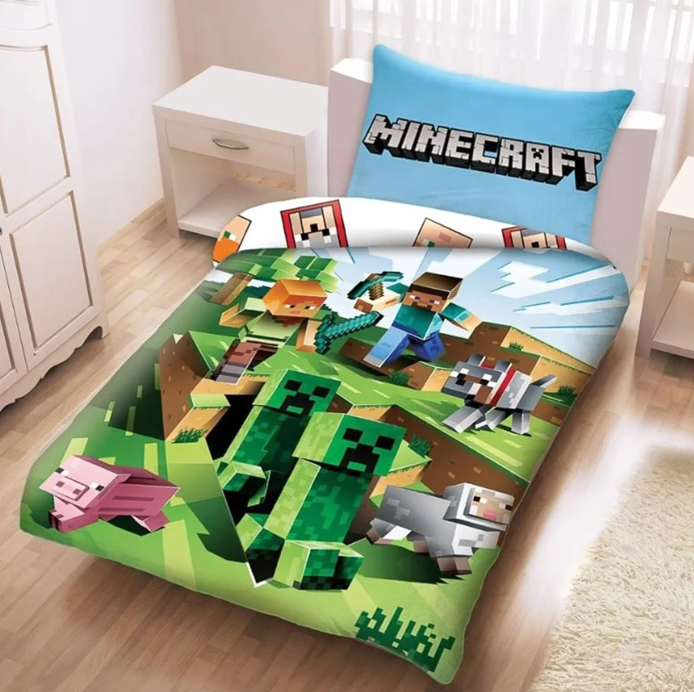 Halantex MINECRAFT Komplet pościeli CACTUS RUN bawełniana poszewka na kołdrę 140 x 200 cm i poszewka na poduszkę 70 x 90 cm, oryginalny