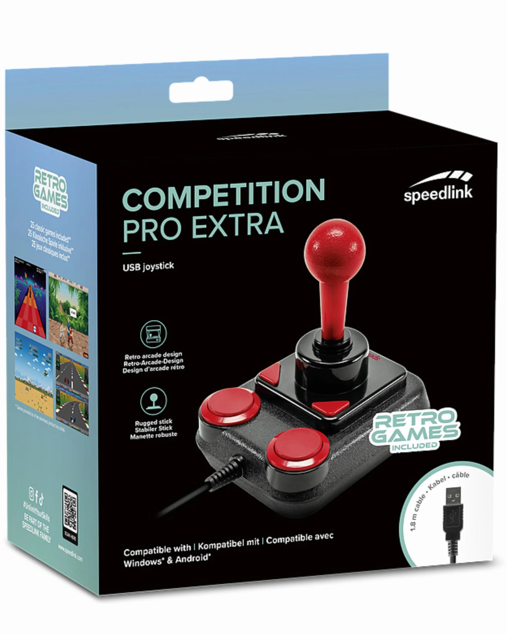 Joystick Speedlink COMPETITION PRO EXTRA USB – cyfrowy joystick do komputera PC z funkcją DirectInput i mikroprzełącznikiem, do gier arcade i retro, czarno-czerwony