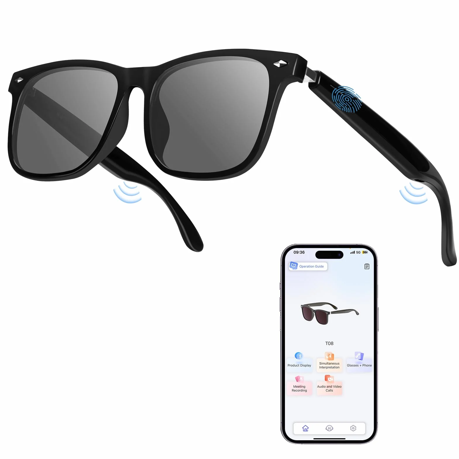 Inteligentne okulary Bluetooth, głośnik, 115 języków, tłumaczenie w czasie rzeczywistym, ochrona przed promieniowaniem UV, polaryzacyjne soczewki, dla mężczyzn i kobiet, do gier, spotkań
