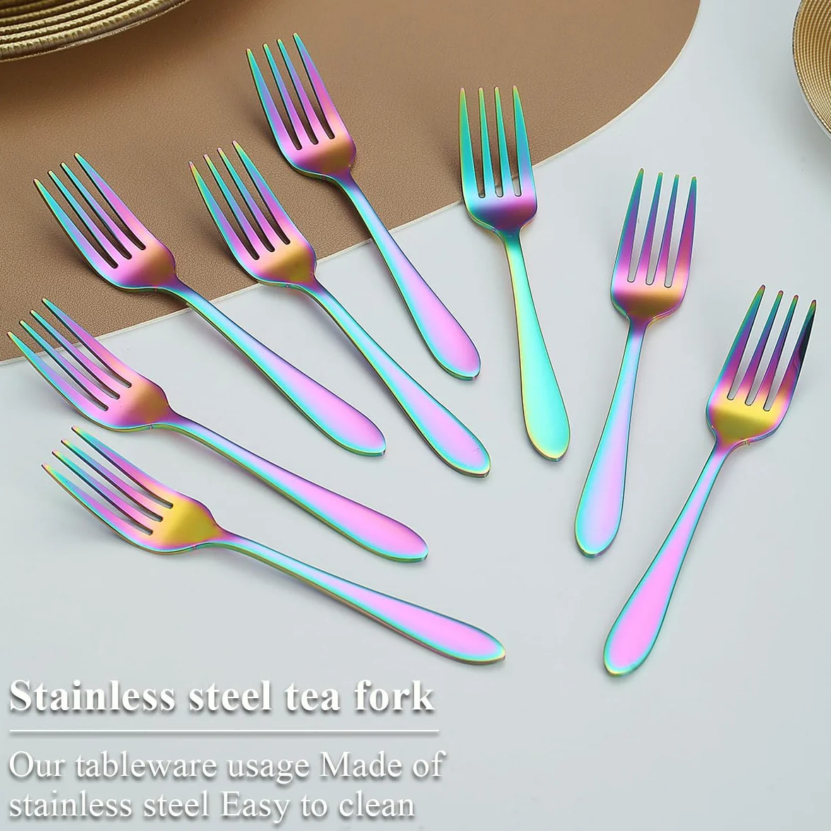 Kyraton Rainbow Dessert Forks 12 sztuk 14 cm stal nierdzewna pokryta tytanem Rainbow Dessert Forks, Cake Forks, Fruit Forks, Fork Silverware