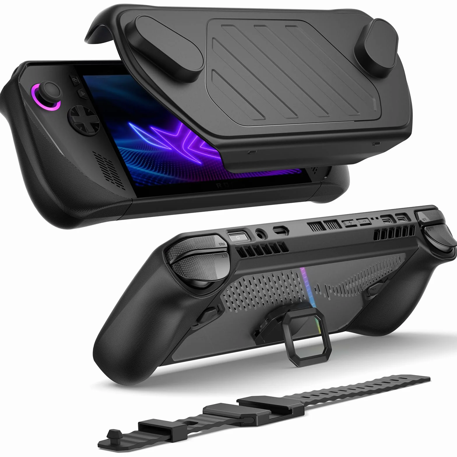 JSAUX ModCase do ROG Ally X odpinana przednia obudowa etui ochronne metalowy uchwyt pasek PowerBank kompatybilne ASUS ROG Ally X zestaw podstawowy czarne