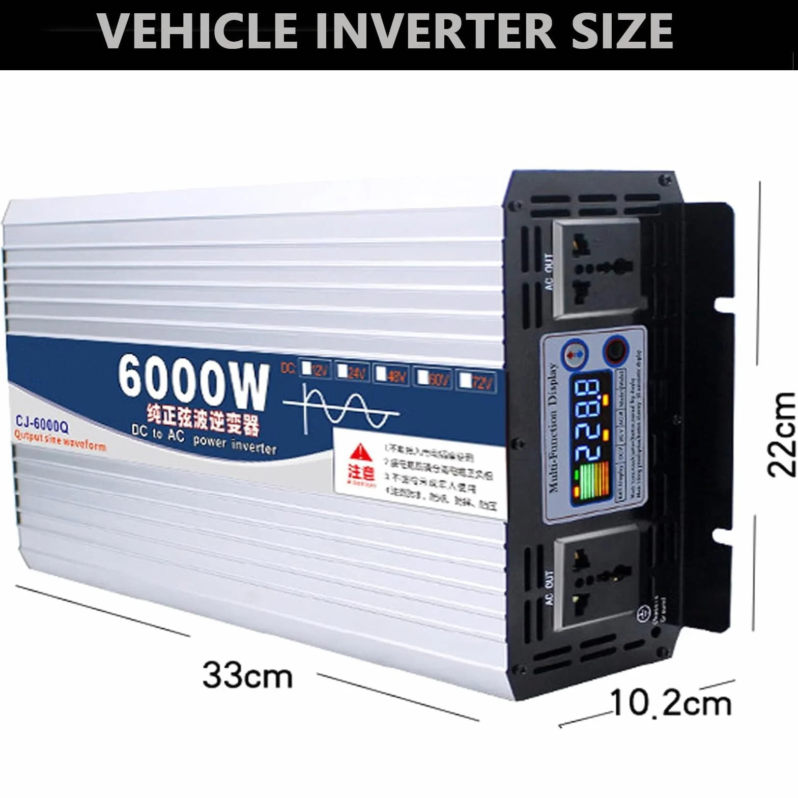 6000 W 8000 W Czysta Sinusoida Fala Mocy Inwerter 12 V 24 V 48 V 60 V DC do 110 V 220 V AC Konwerter NapięCia z WyśWietlaczem Lcd, do Domu/Rv/Truck/SamochodóW/Kempingu/Solar,6000W-12V