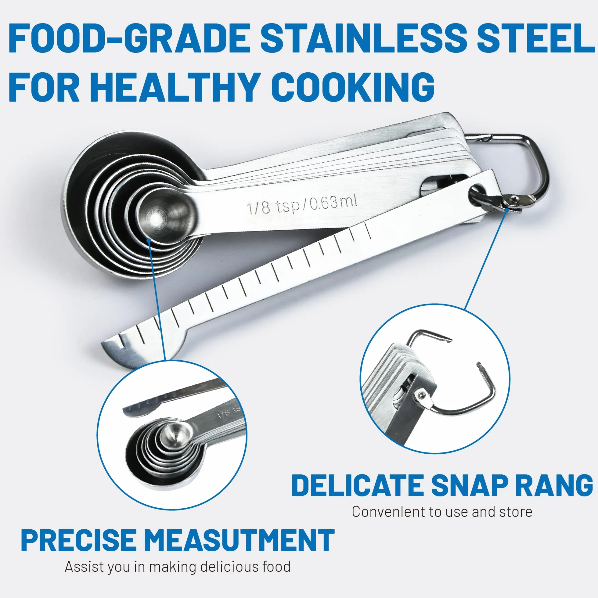 Measuring Spoons, Premium Heavy Duty 18/8 Stainless Steel Measuring Spoons Cups Set, Small Tablespoon with Metric and US Measurements, Set of 8 for Measuring Dry and Liquid Ingredients