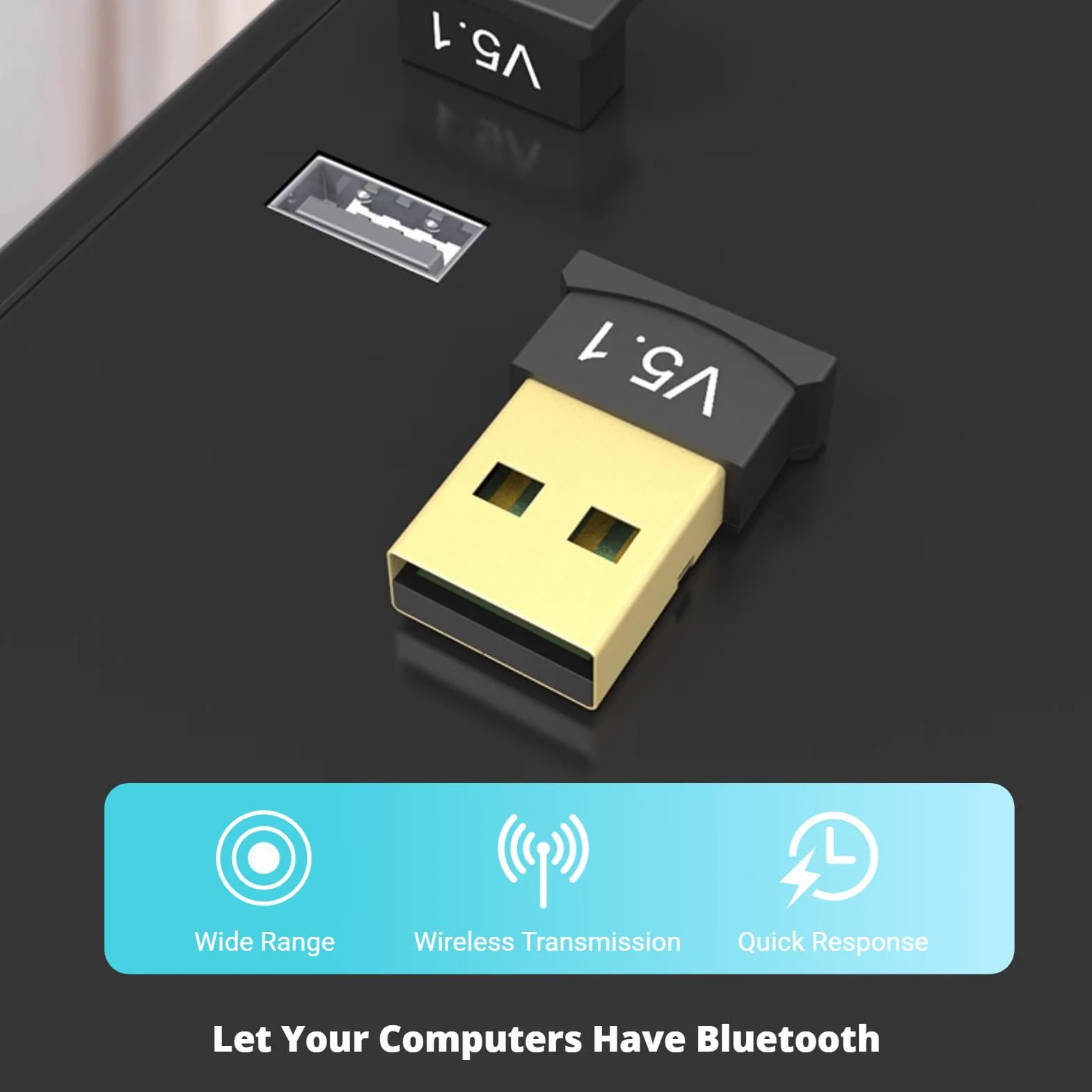 Adapter USB Bluetooth, Odbiornik Bluetooth 5.1 Dalekiego Zasięgu Bez Sterowników do Komputera PC, Klucz Sprzętowy Bluetooth Plug and Play dla 7, dla 8.1, dla 10, dla