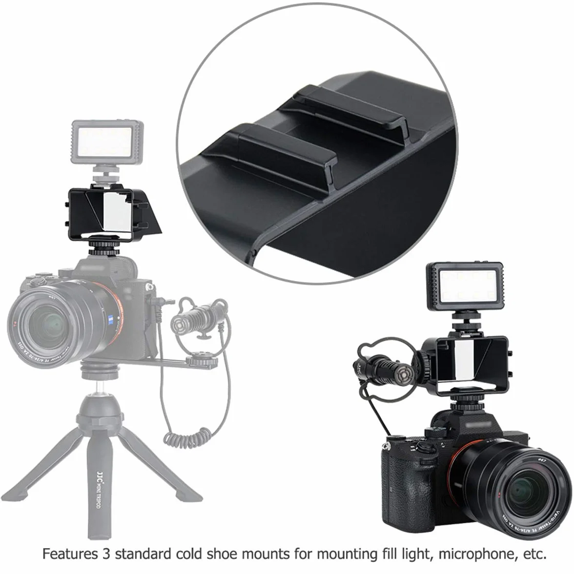 JJC Lustro z klapką do aparatu Sony a6500 a6300 a6000 a7 II a7 III serii Fujifilm X-T2 X-T3 X-T20 X-T30 X-E4 Nikon Z5 Z6 Z7 z uchwytem na zimną stopkę do oświetlenia mikrofonu - ekran z klapką do