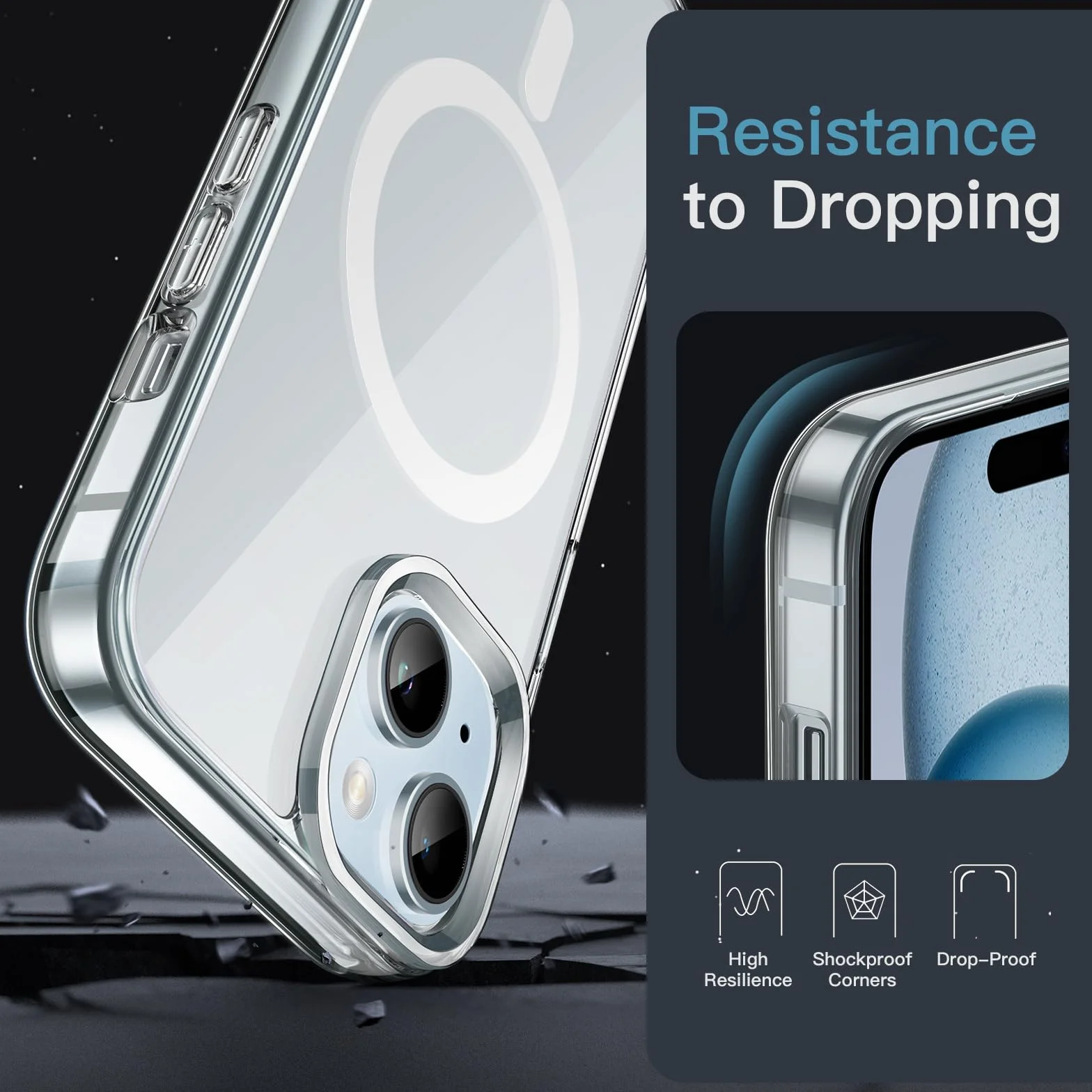 JETech Magnetyczna Etui dla iPhone 15 6,1 Cala Kompatybilny z MagSafe Bezprzewodowy Ładowanie, Odporny Wstrząsy Phone Bumper Case, Przezroczysty Tył, Odporny na Zarysowania (Przezroczyste)