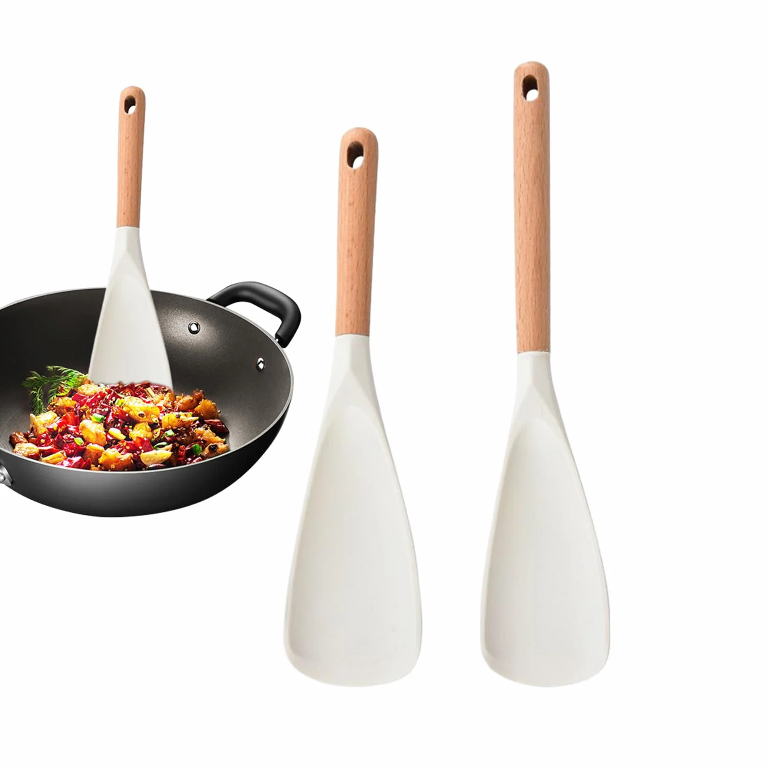 Silicone Kitchen Spatula Spoons, Heat Resistant Cooking Utensils, Wooden Handle Silicone Mixing Spatula Set, Nonstick Friendly Kitchen Tools for Stirring Baking Serving Food, Cooking Utensil Set