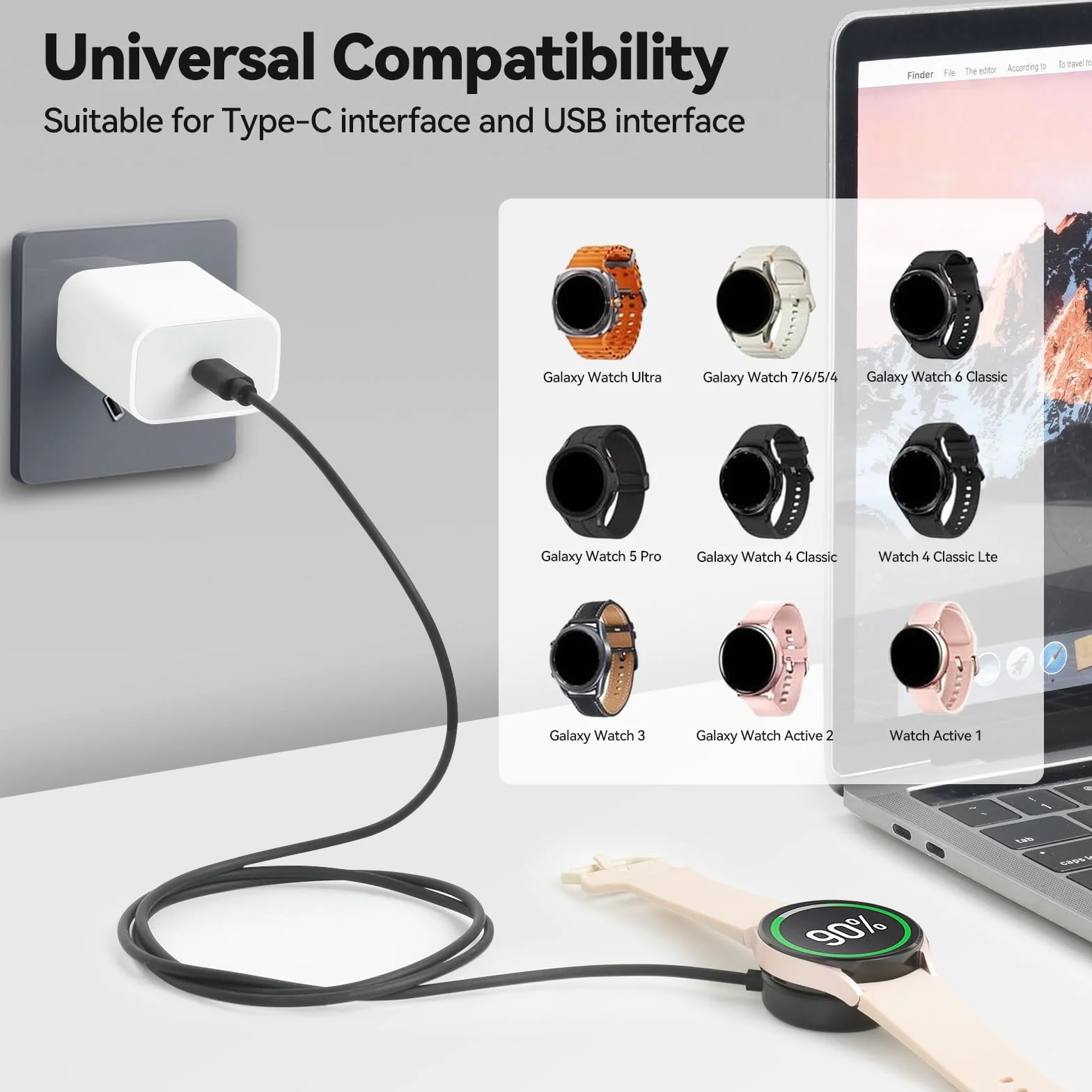 aceyoon Ładowarka USB C do Samsung Galaxy Watch 7 / Ultra/6/6 Classic, stacja ładująca do Samsung Watch 5/5 Pro / 4/4 Classic/ 3 / FE/Active 2/1, smartwatch ładowarka